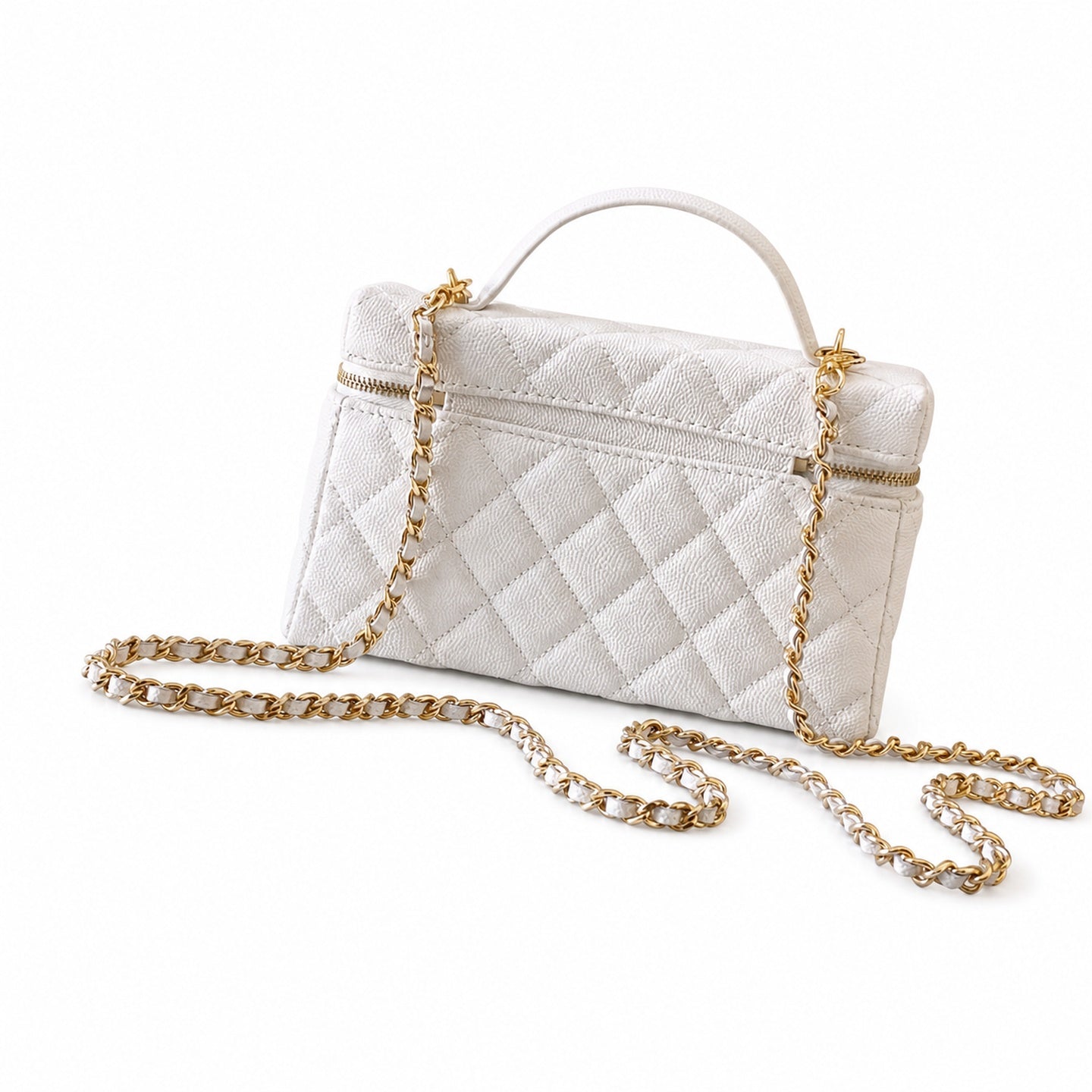 Chanel Small Leather White Gold Bag