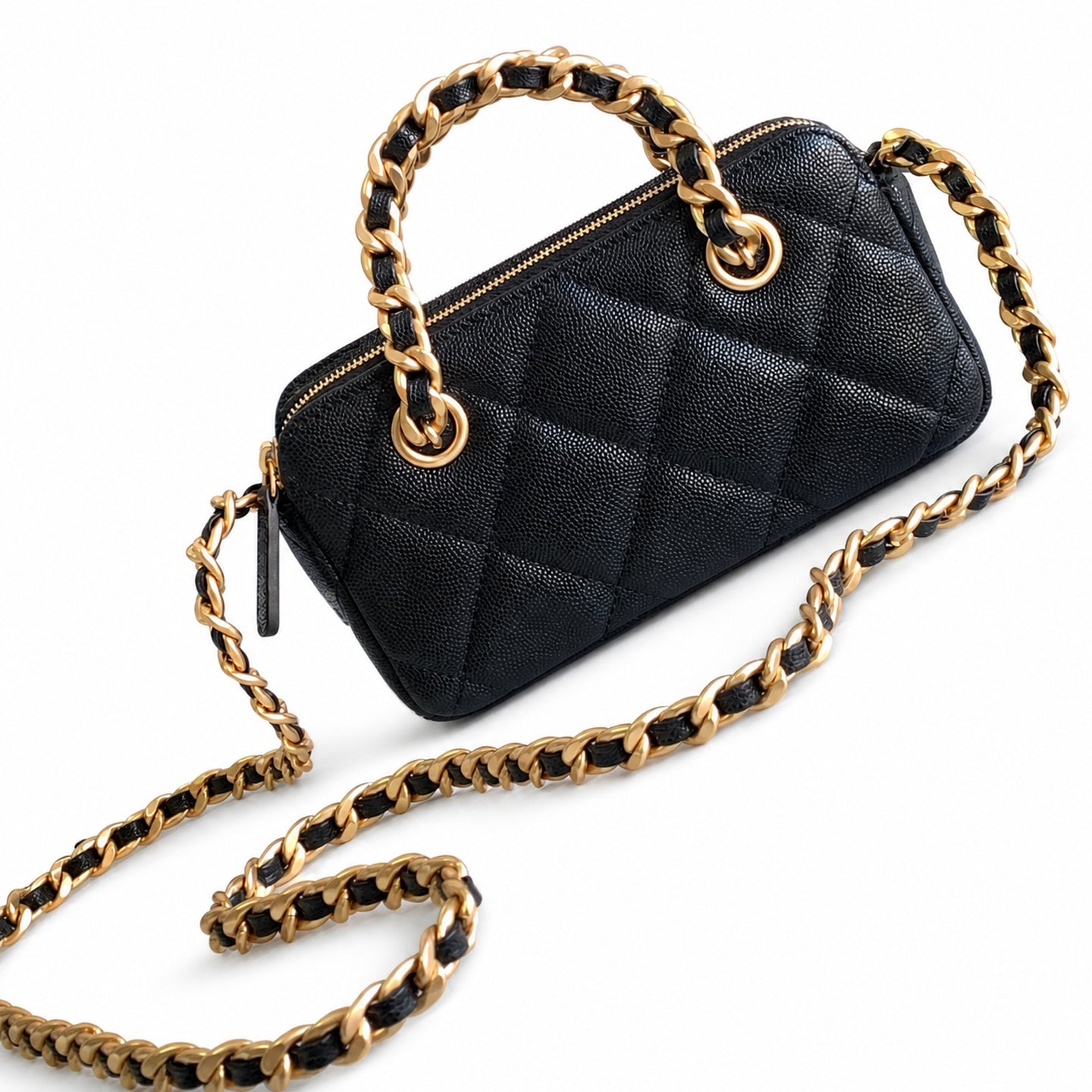 Chanel Small Wool Leather Black Gold Bag