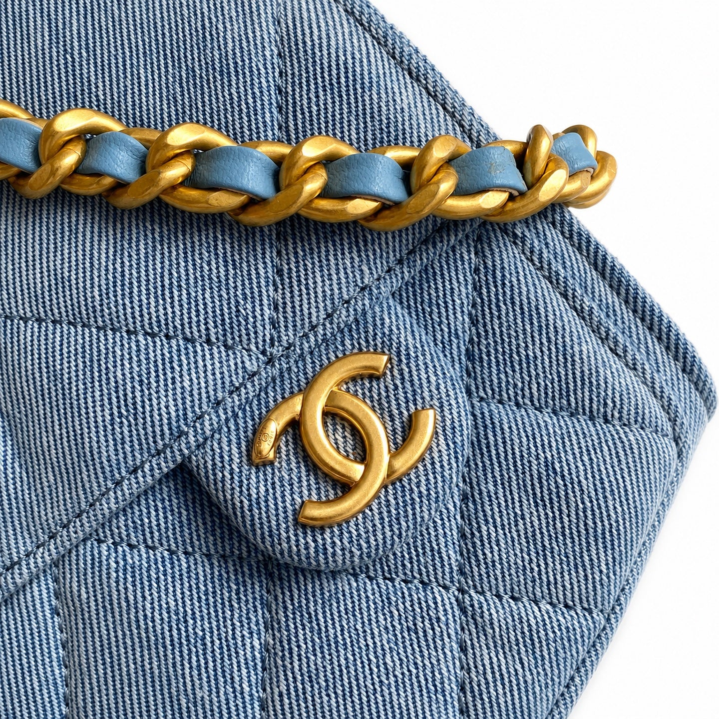 Chanel Mini Denim Leather Gold Bag