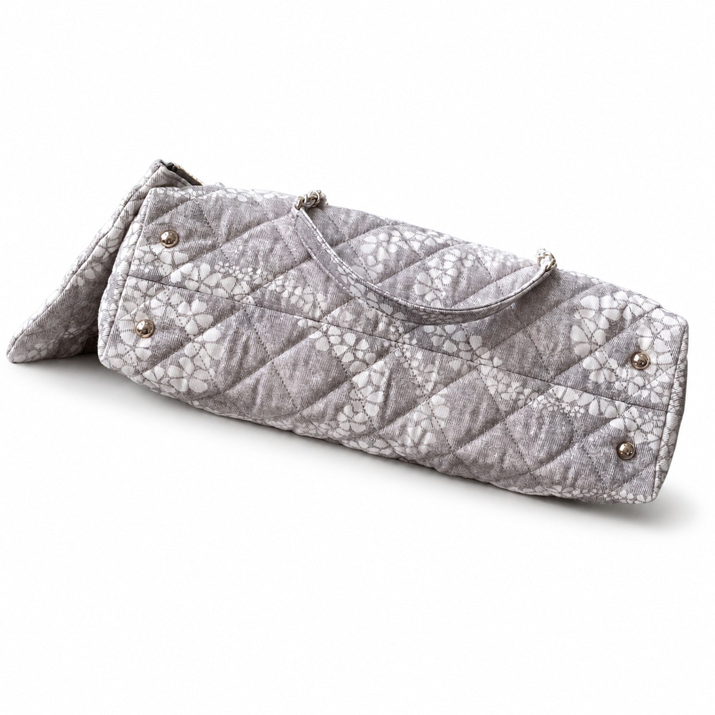 Chanel Denim White Gray Gold Bag