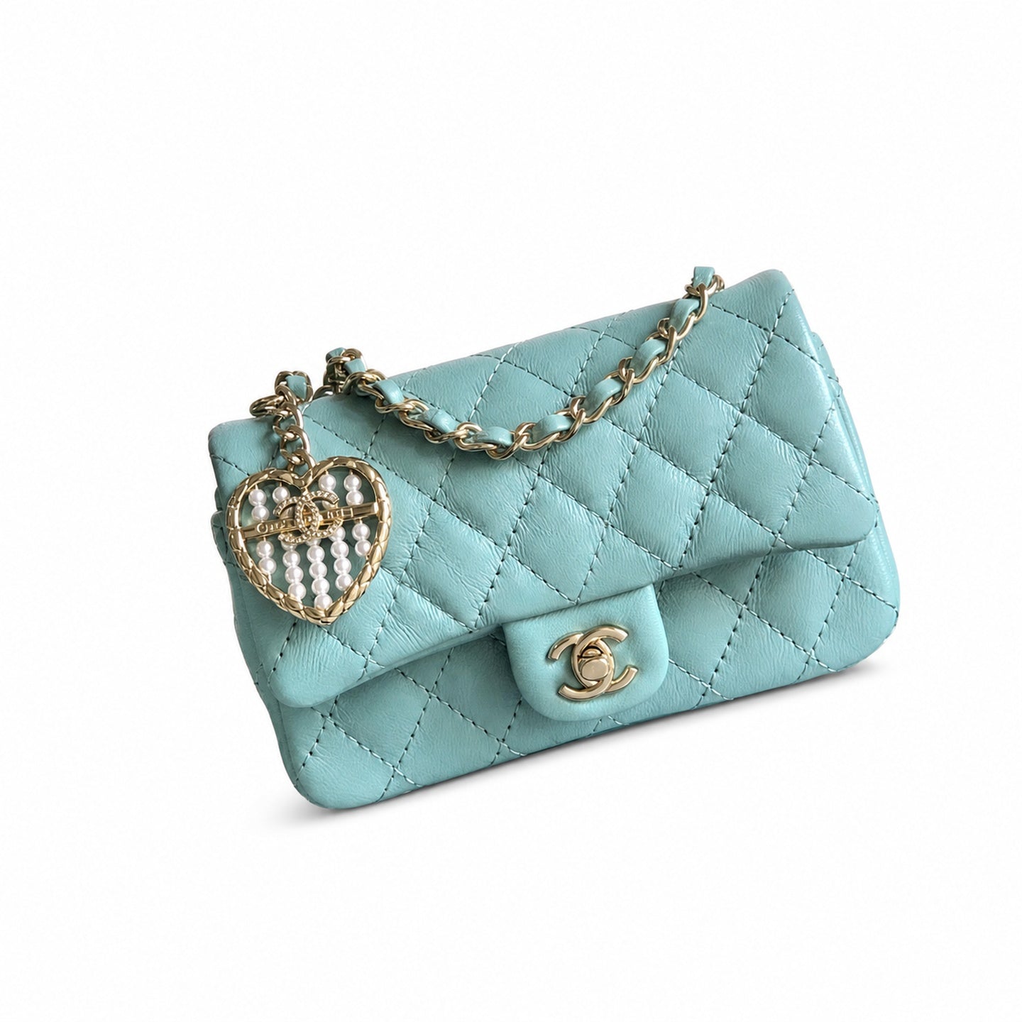 Chanel Mini Leather White Red Blue Pink Gold Charm