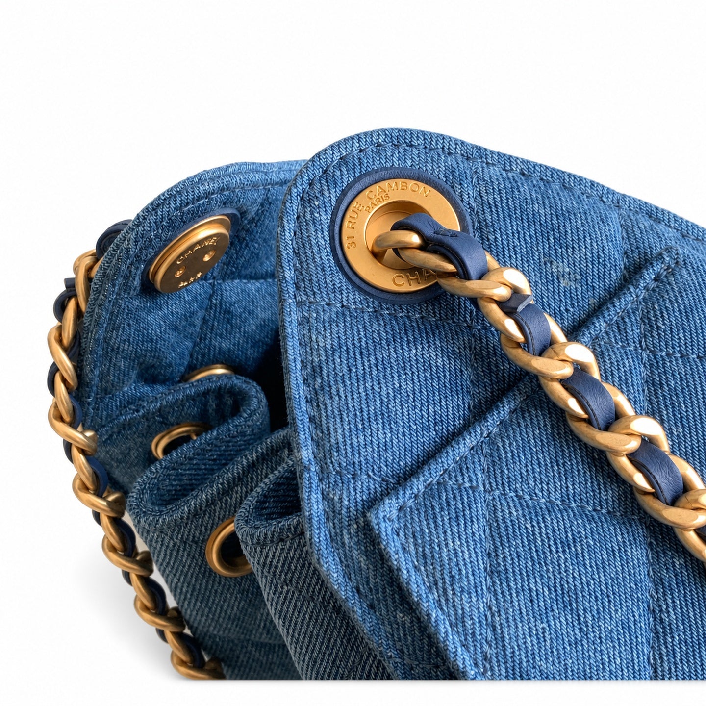 Chanel Mini Denim Leather Blue Gold Bag