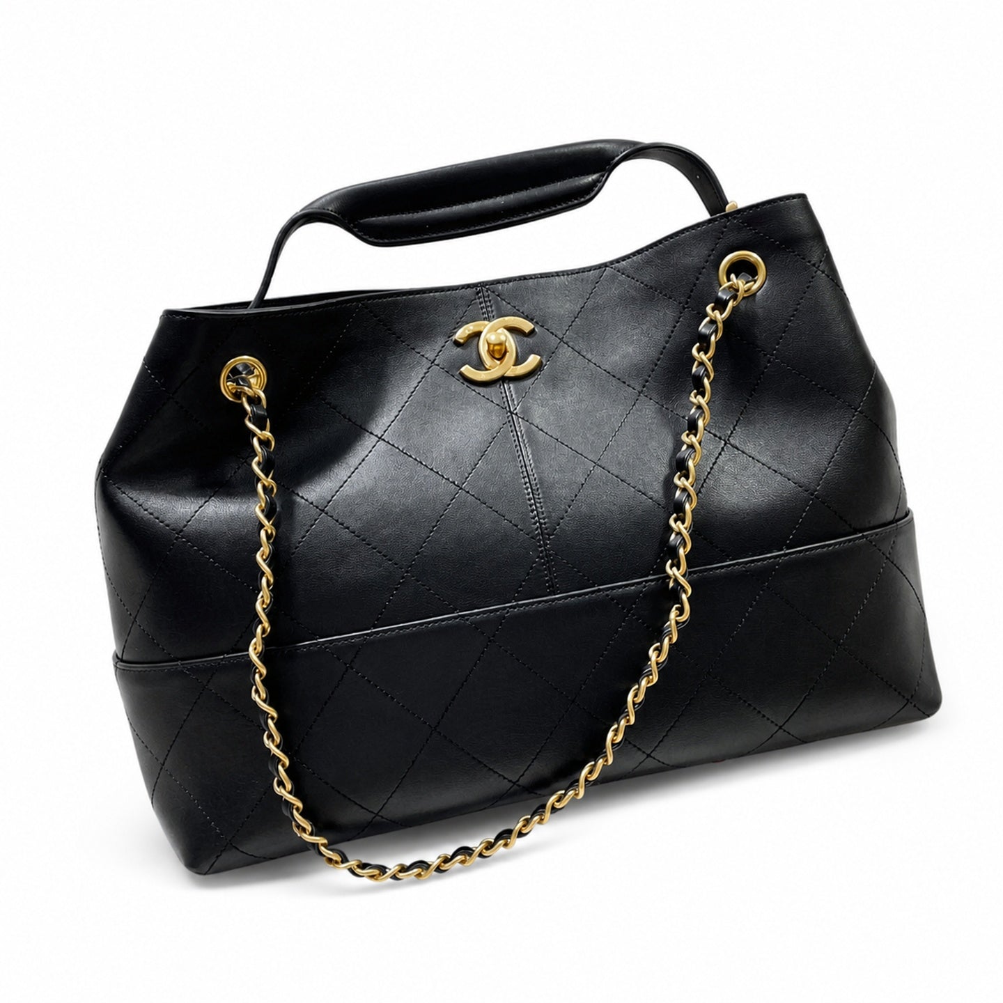 Chanel Suede Leather Black Gold Tote Bag