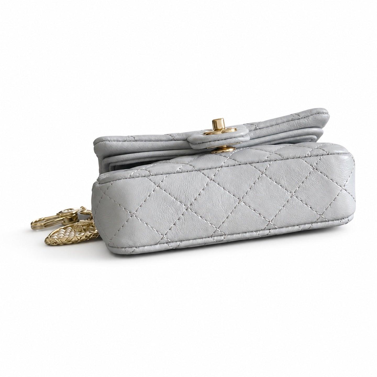 Chanel Mini Leather White Gray Red Blue Pink Gold Charm