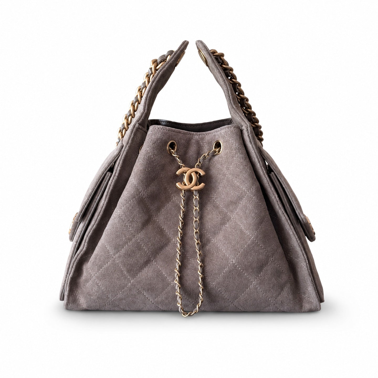 Chanel Small Suede Leather Black Gold Shopping Bag