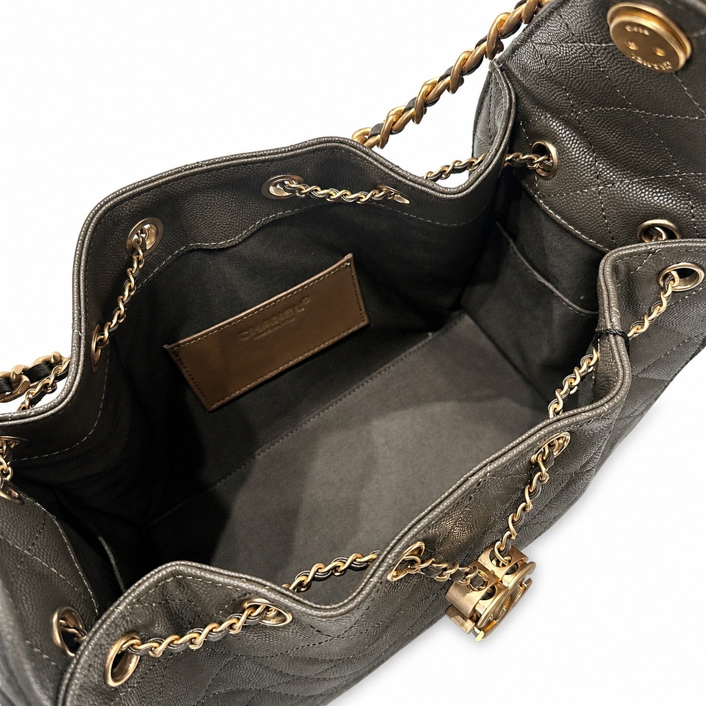 Chanel Small Leather Black Green Gold Bag