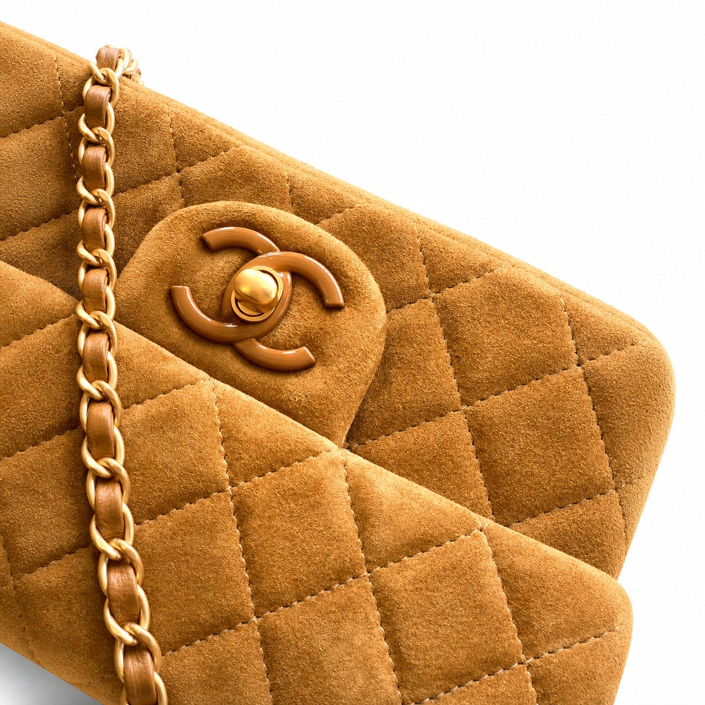 Chanel Suede Patent Leather Brown Handbag