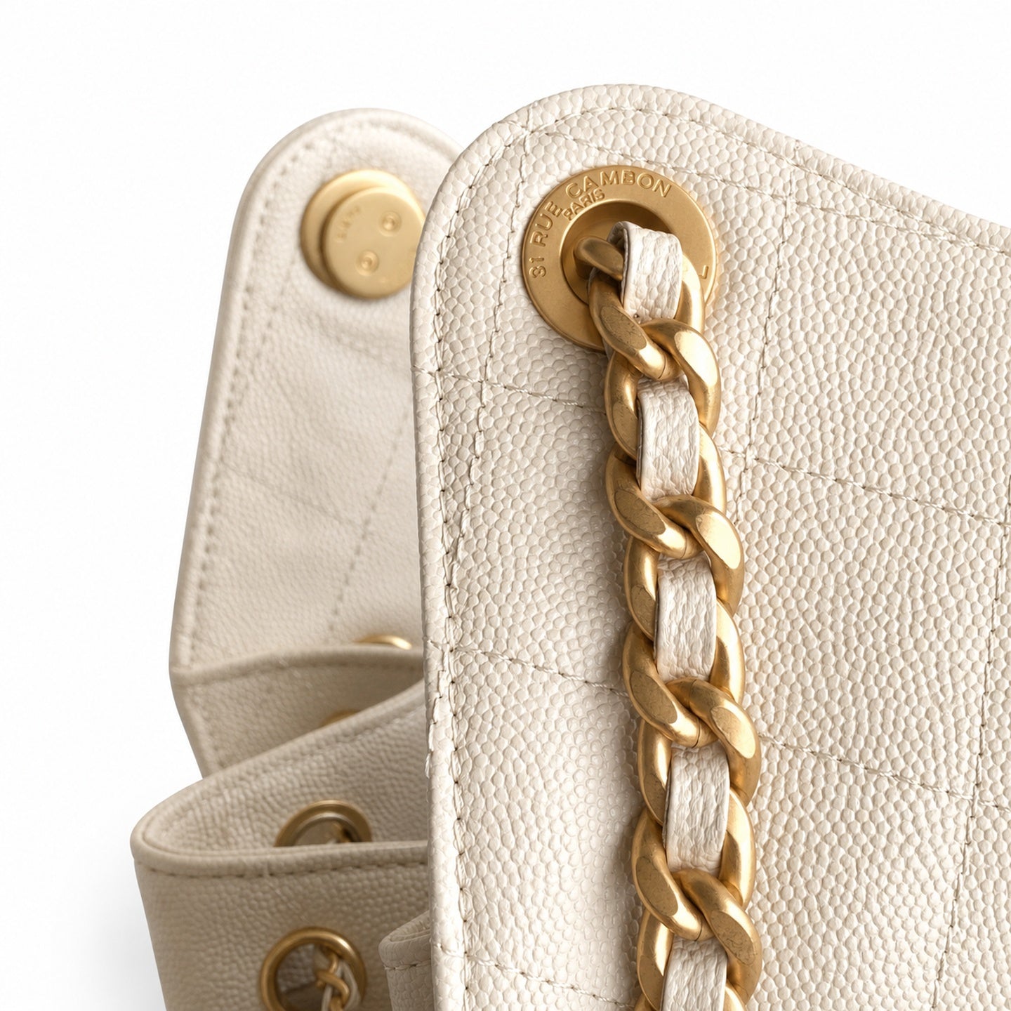 Chanel Medium Leather White Gold Shoulder Bag