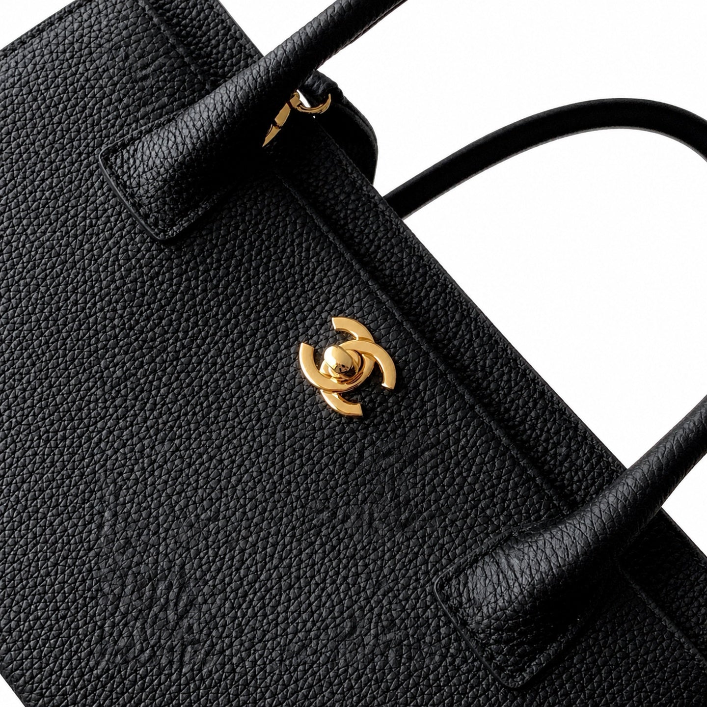 Chanel Medium Leather Black Gold Tote Bag