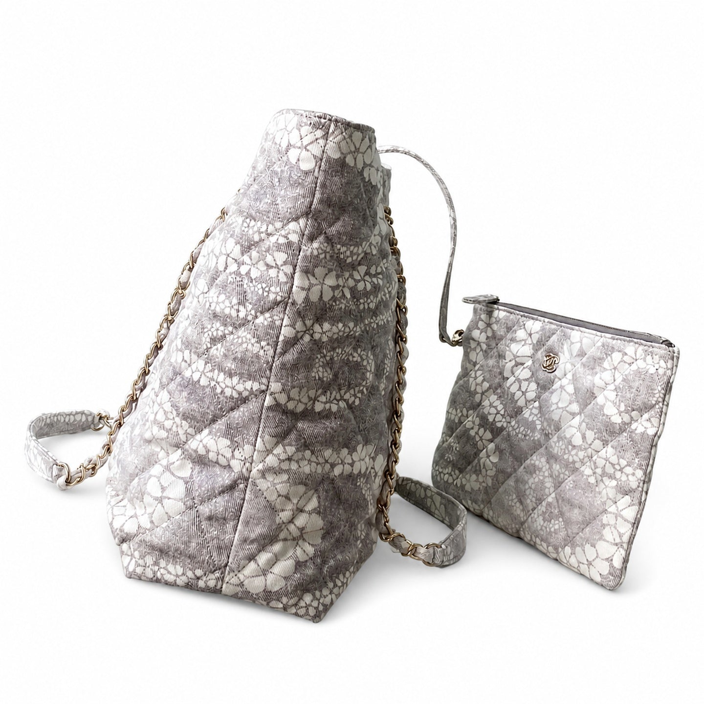 Chanel Denim White Gray Gold Bag
