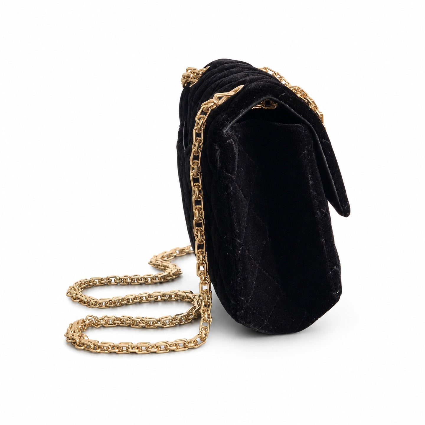 Chanel Mini Silk Velvet Tweed Leather Black Gold Charm