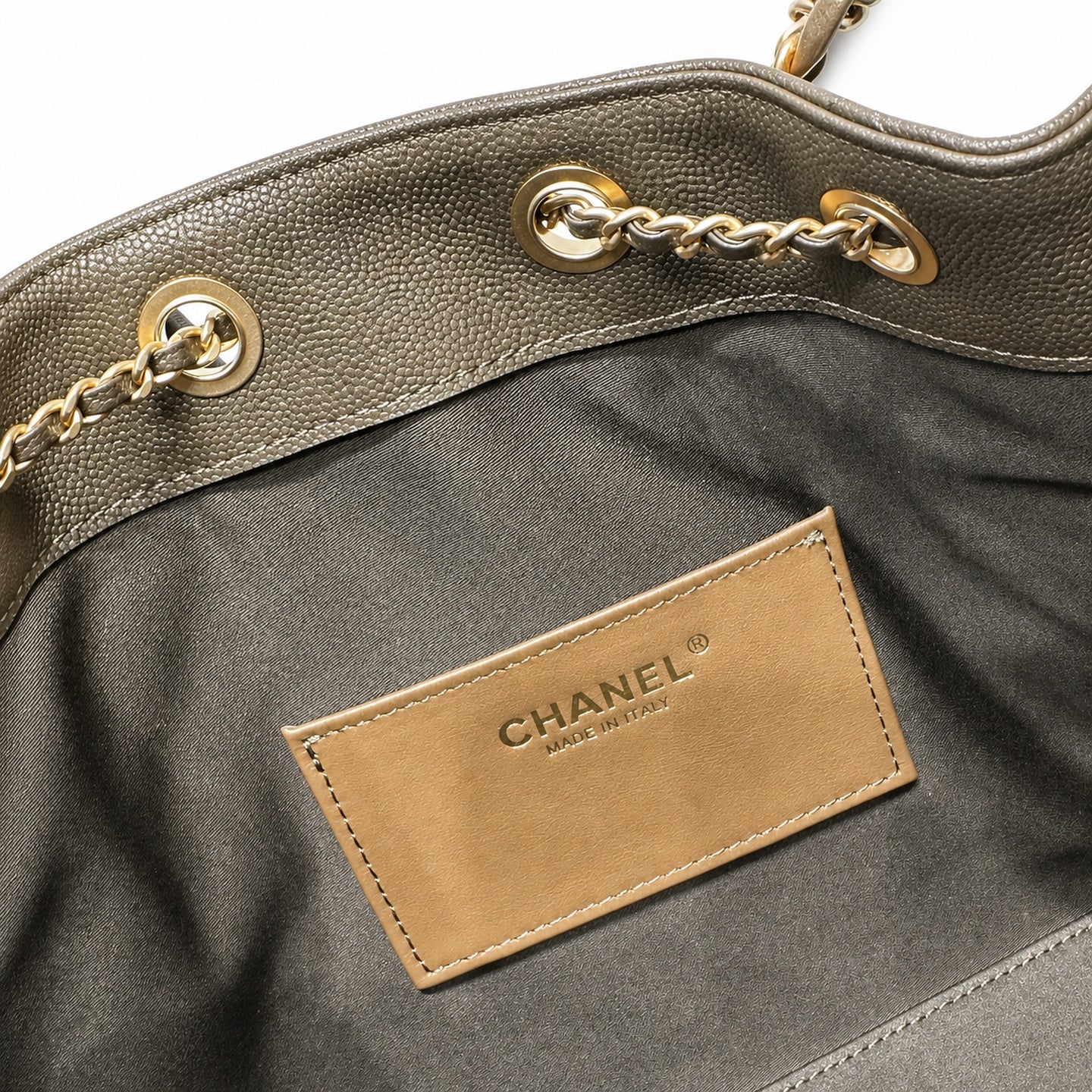Chanel Small Leather Black Green Gold Bag