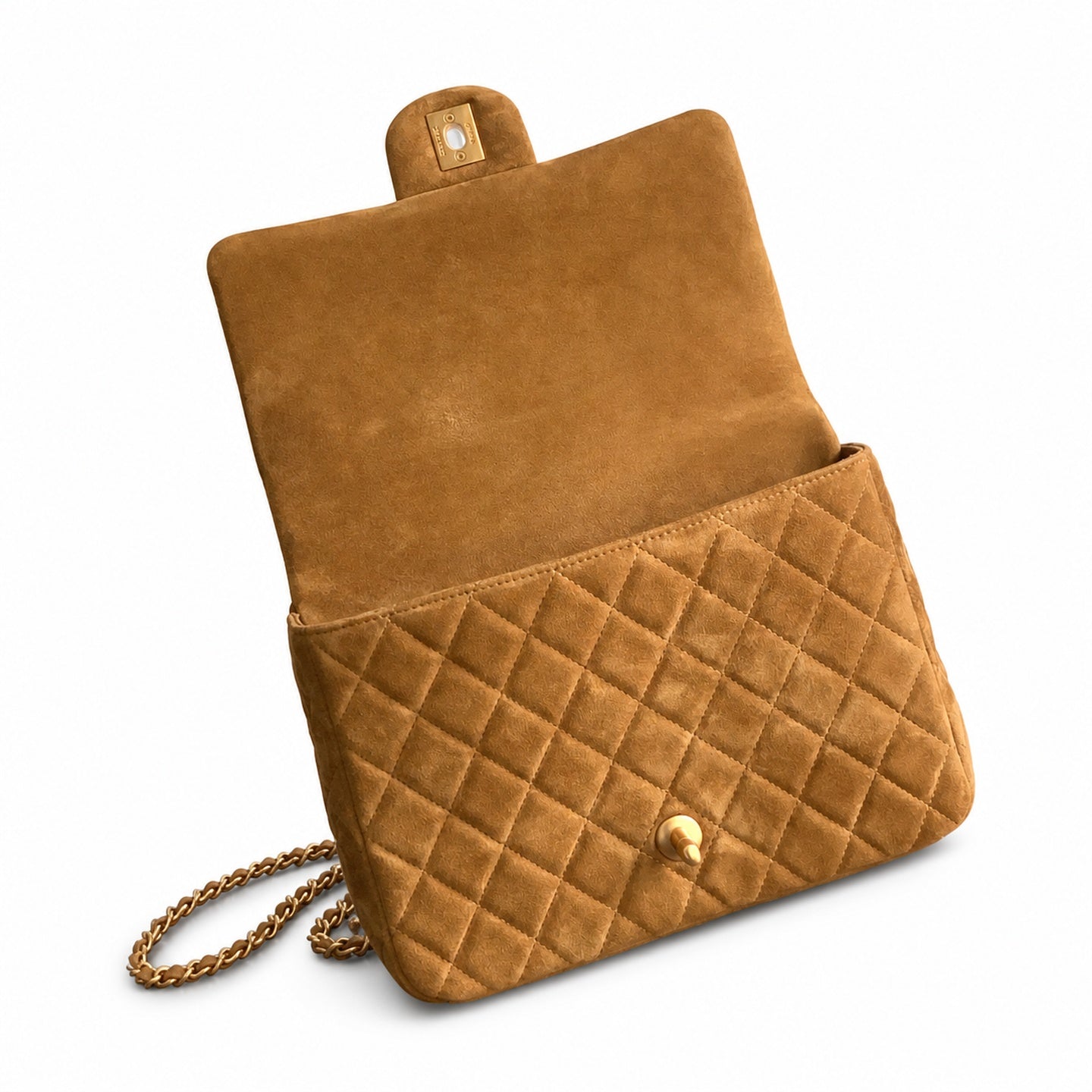 Chanel Suede Patent Leather Brown Handbag