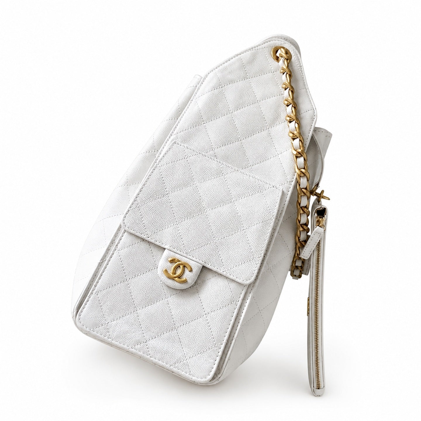 Chanel Medium Leather Black White Gold Bag