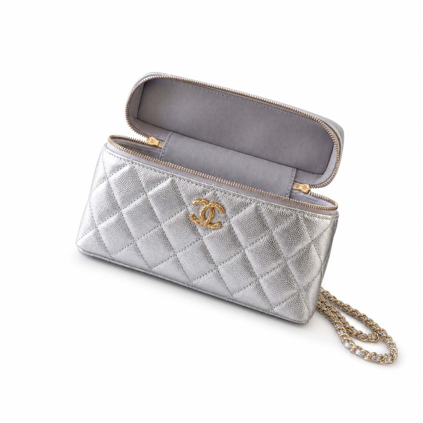Chanel Small Leather Gold Silver Bag