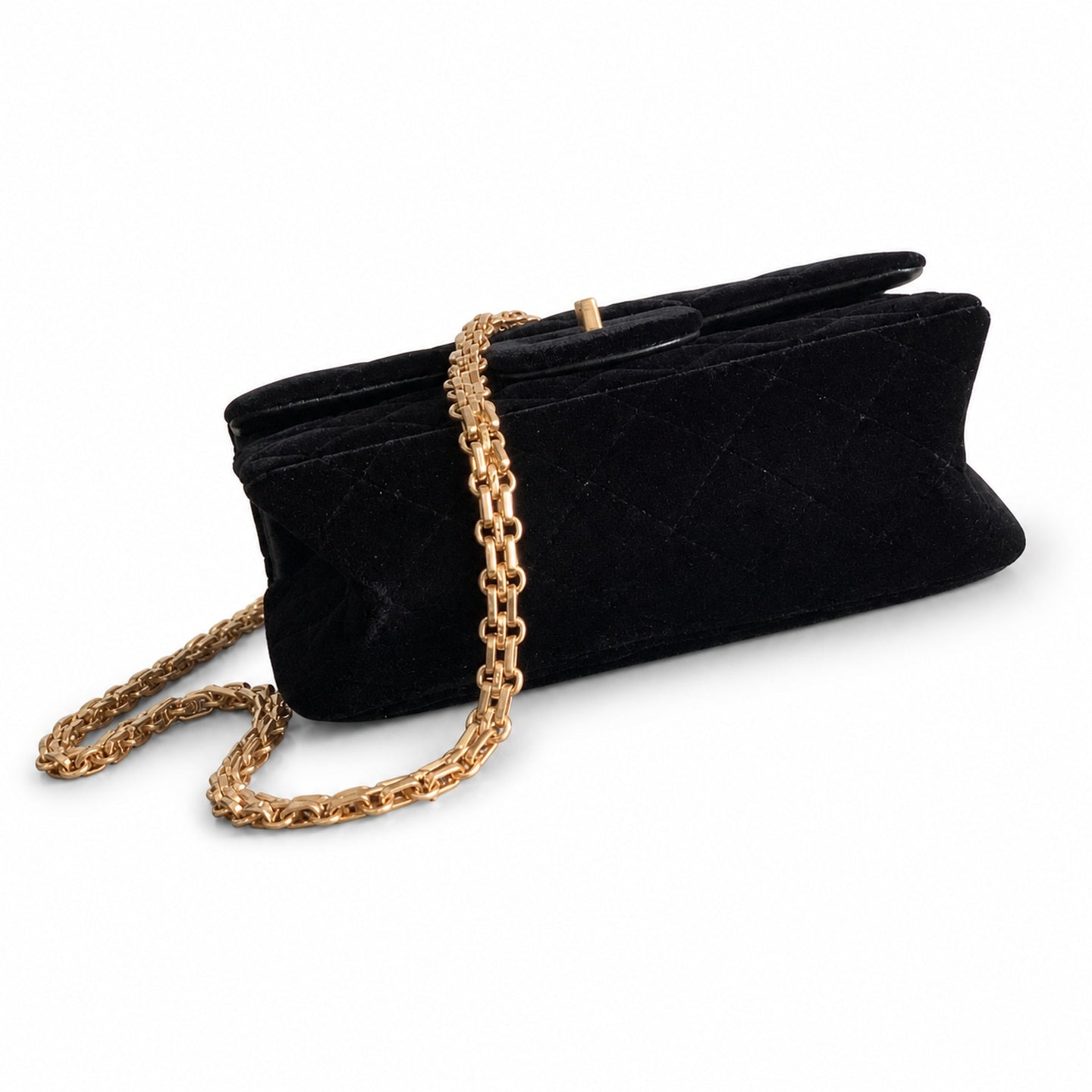 Chanel Mini Silk Velvet Tweed Leather Black Gold Charm