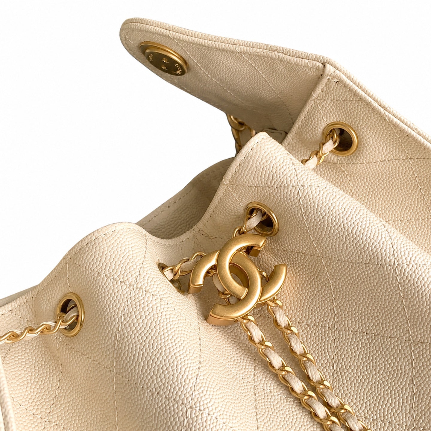 Chanel Medium Leather White Gold Shoulder Bag