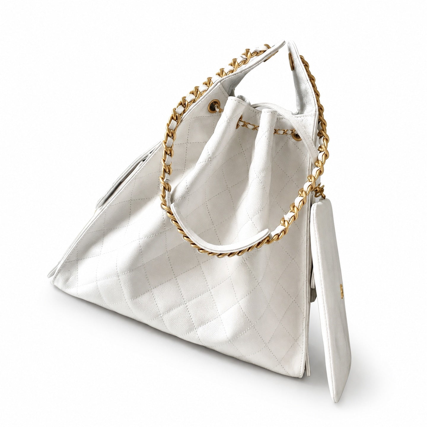 Chanel Medium Leather Black White Gold Bag