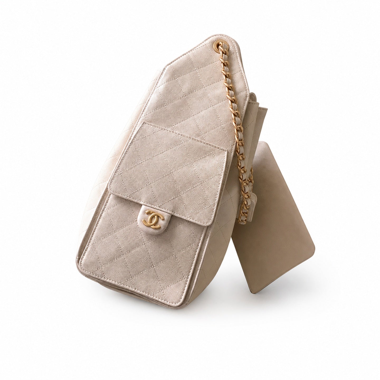 Chanel Medium Leather White Gold Shoulder Bag