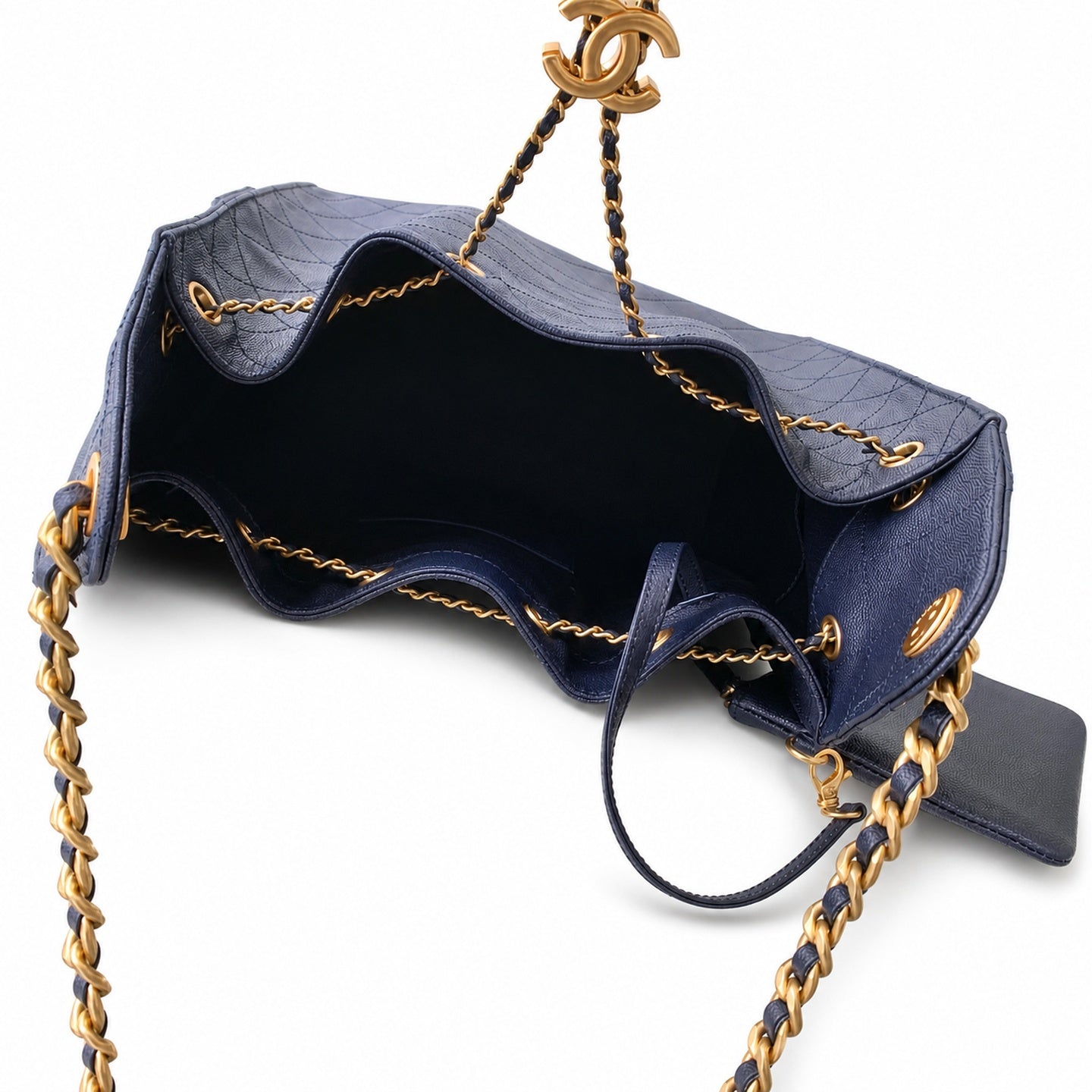 Chanel Medium Leather Black Blue Gold Bag