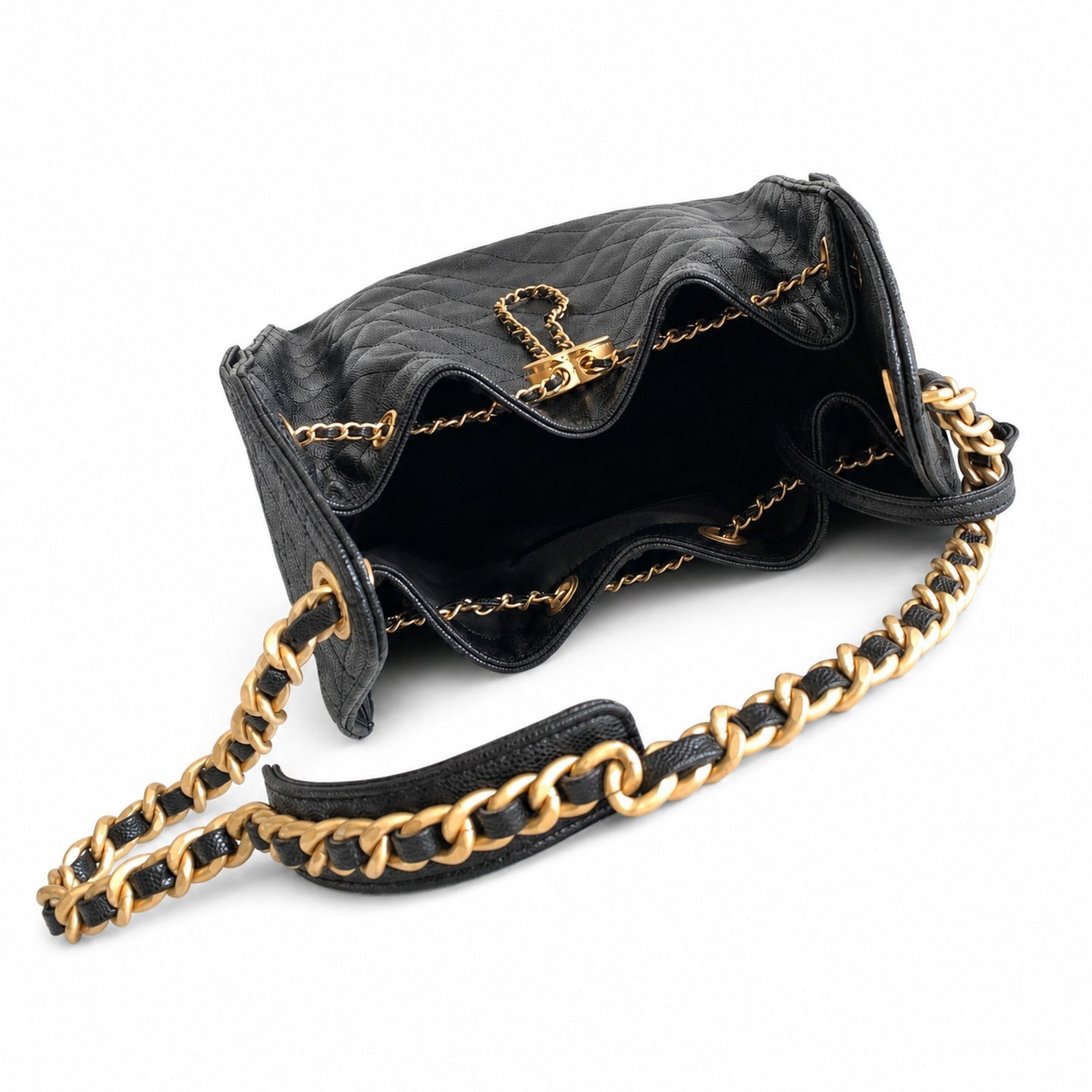 Chanel 25 Large Leather Black Gold Bag