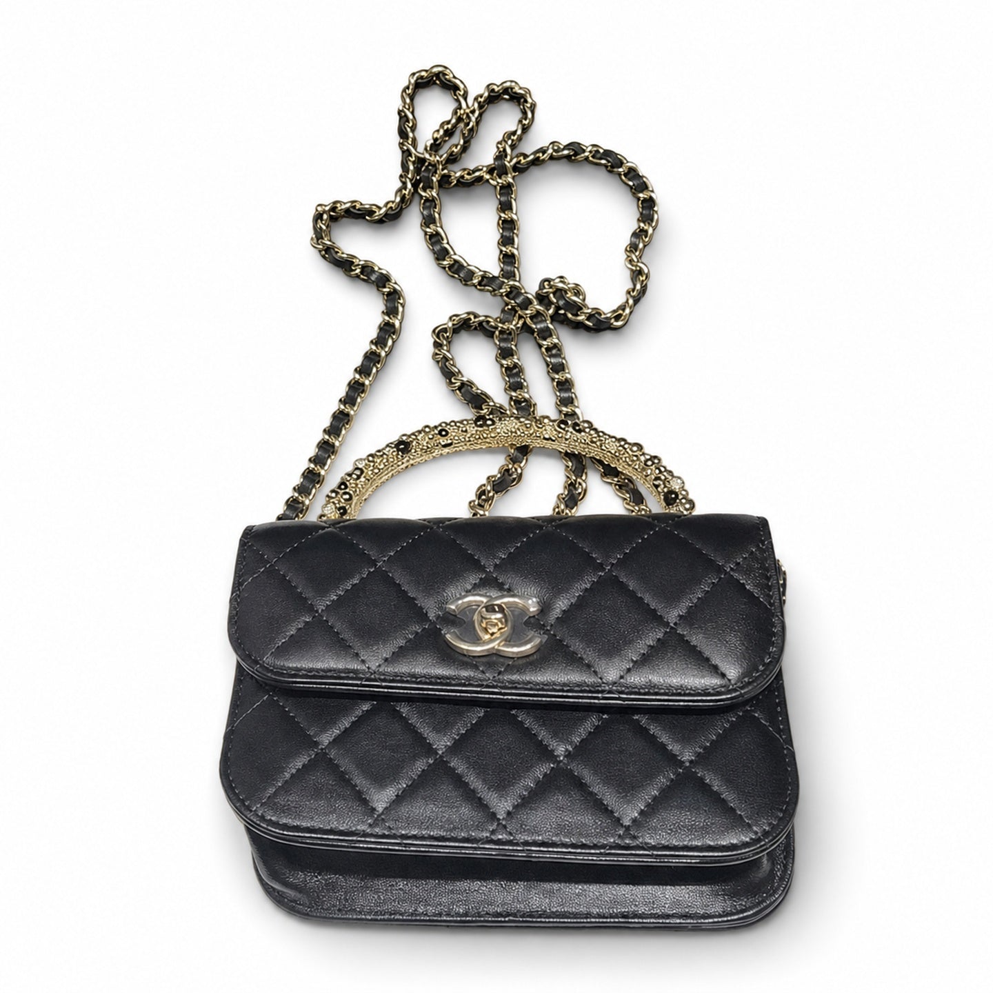 Chanel Small Leather Black Silver Bag