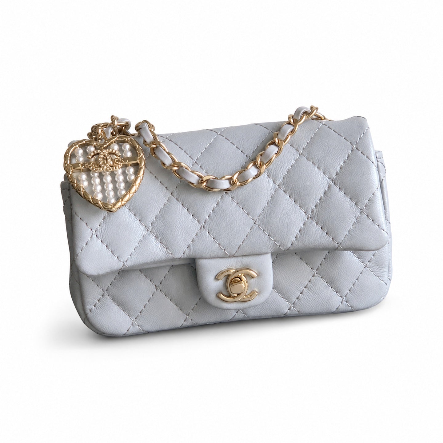Chanel Mini Leather White Gray Red Blue Pink Gold Charm