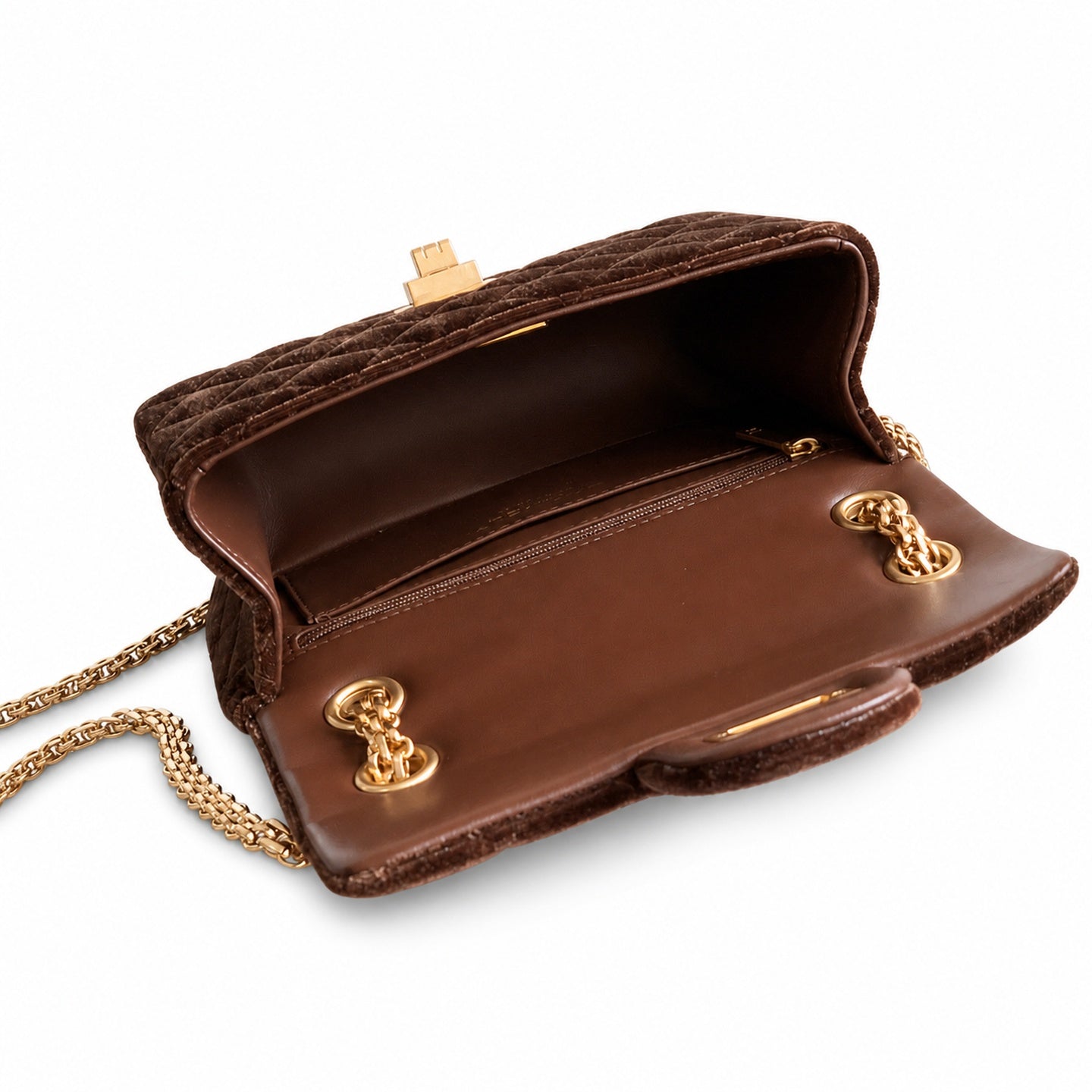 Chanel Mini Silk Velvet Tweed Leather Black Brown Gold Charm