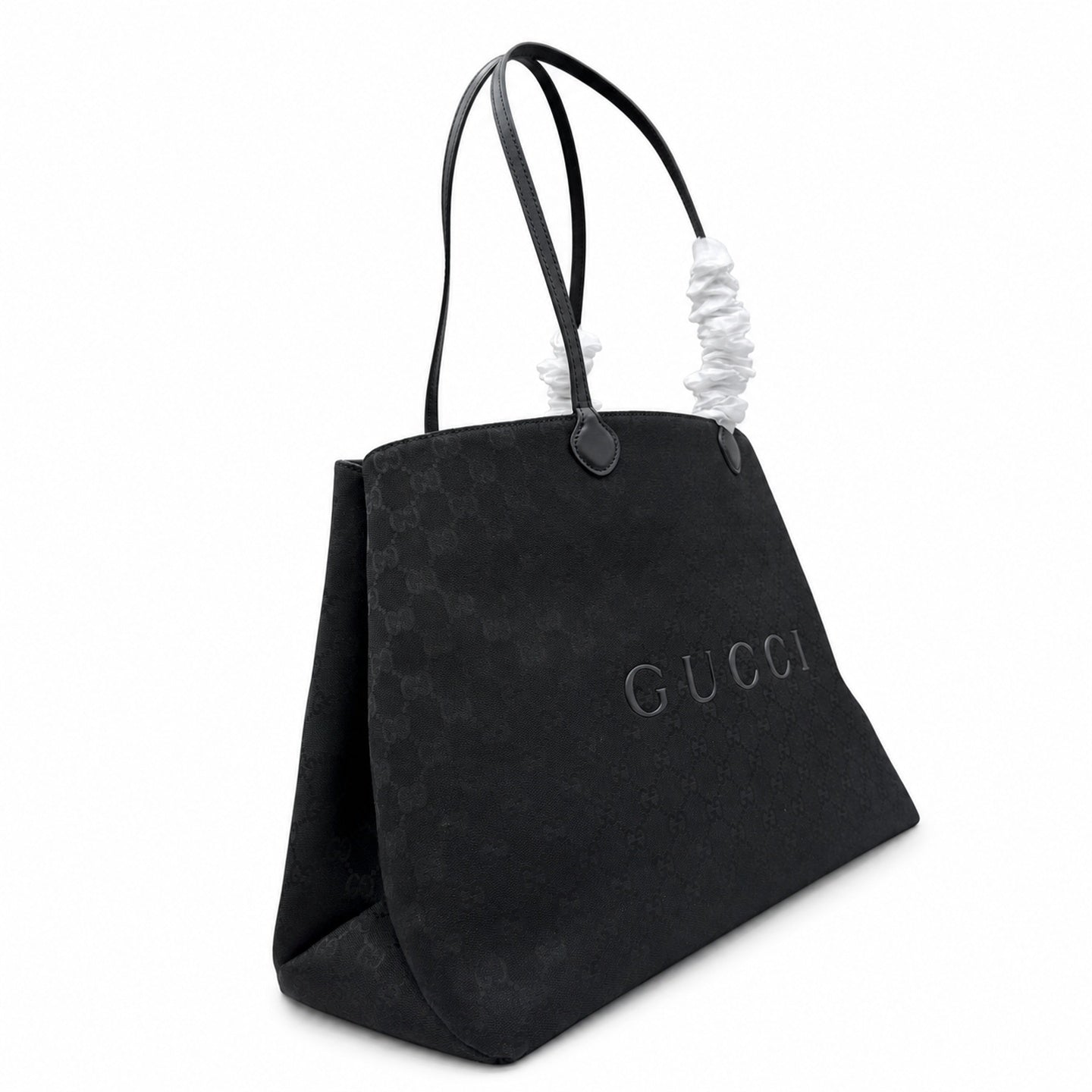 Gucci Cotton Canvas Leather Black Gray Gold Tote Bag
