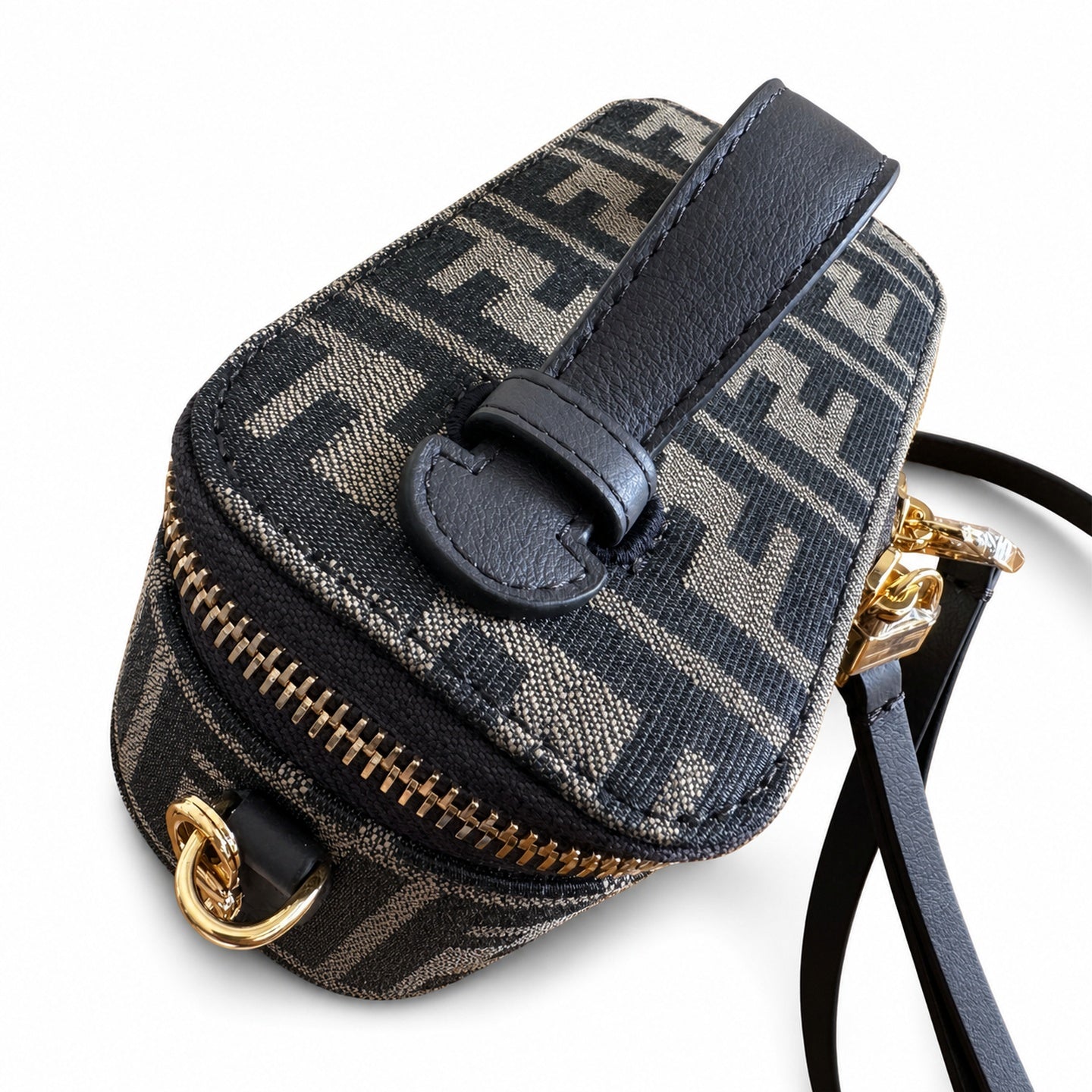 Fendi Mini Jacquard Leather Brown Gold Vanity Bag