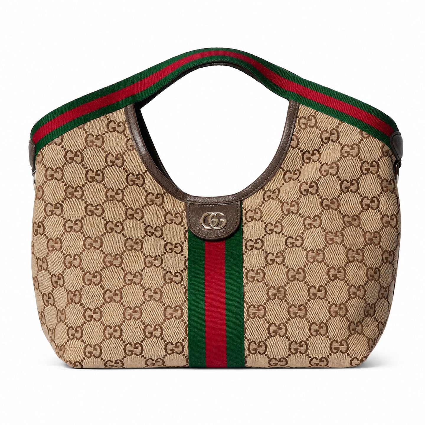 Gucci Giglio Small Cotton Canvas Leather Beige Brown Red Green Gold Tote Bag