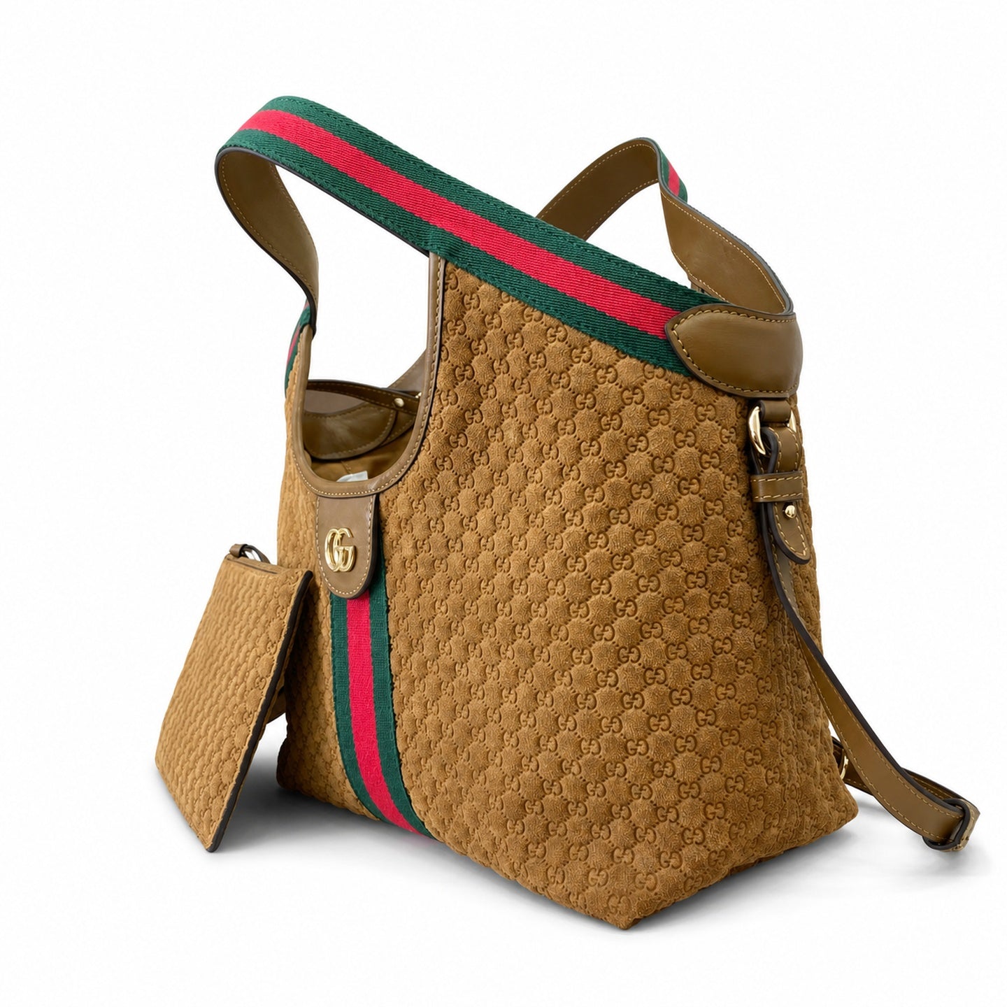 Gucci Giglio Small Cotton Suede Canvas Velvet Leather Brown Red Green Gold Tote Bag