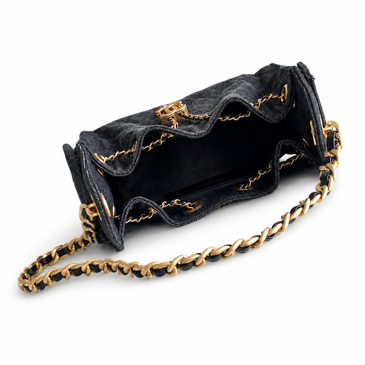 Chanel 25 Small Denim Black Gold Bag