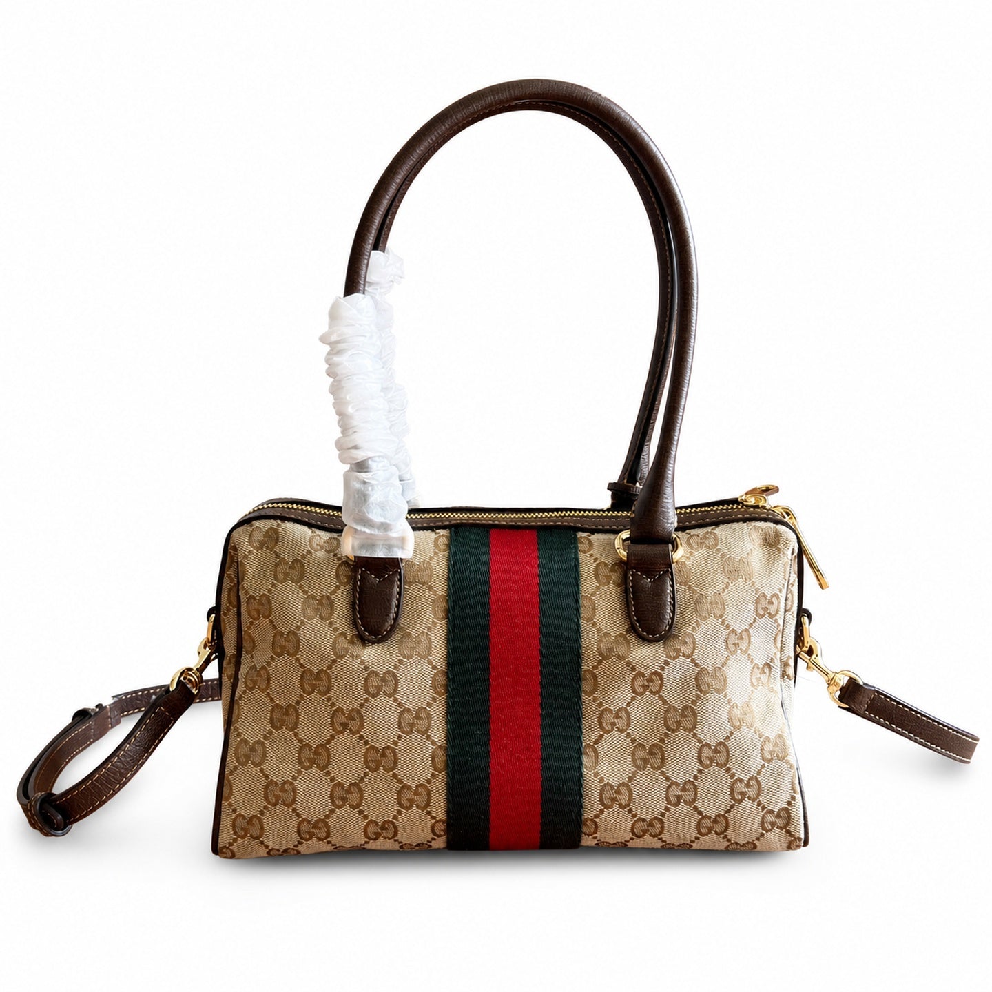 Gucci Supreme Small Canvas Leather Brown Gold Handbag