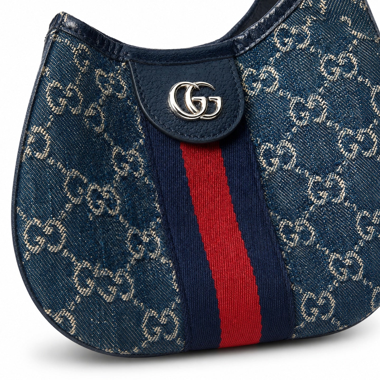 Gucci Giglio Small Cotton Denim Canvas Leather White Brown Red Blue Gold Tote Bag