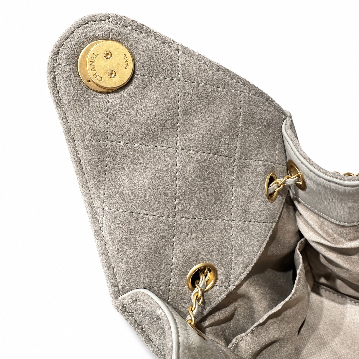 Chanel Small Leather Black Gray Gold Bag