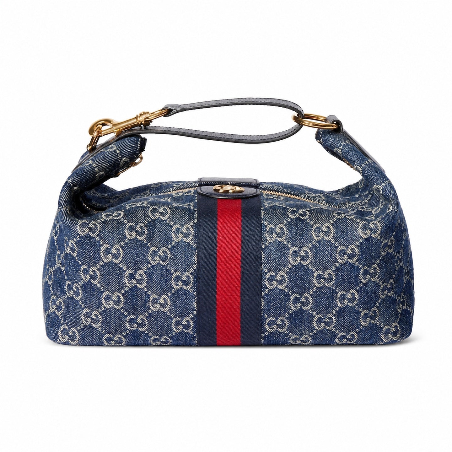 Gucci Cotton Denim Leather White Brown Blue Gold Bag