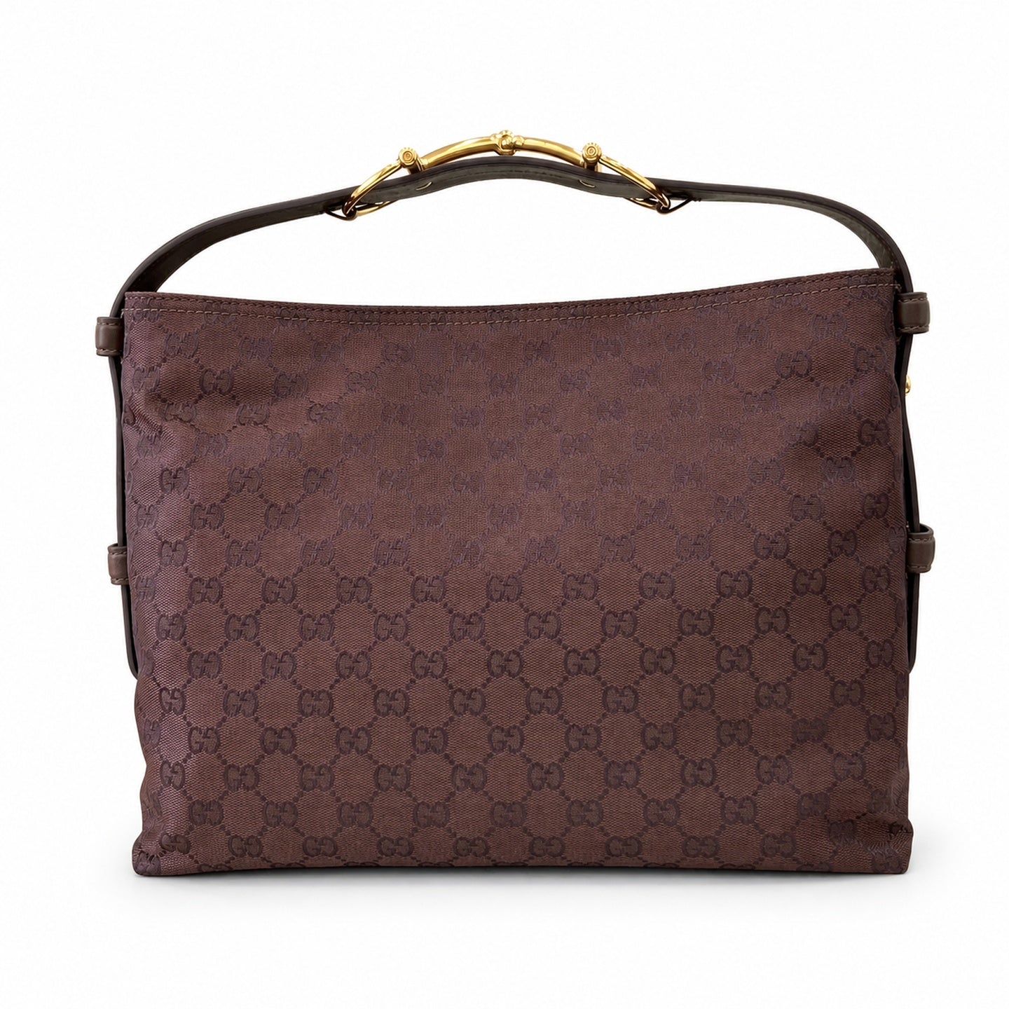 Gucci Horsebit Cotton Canvas Brown Gold Handbag