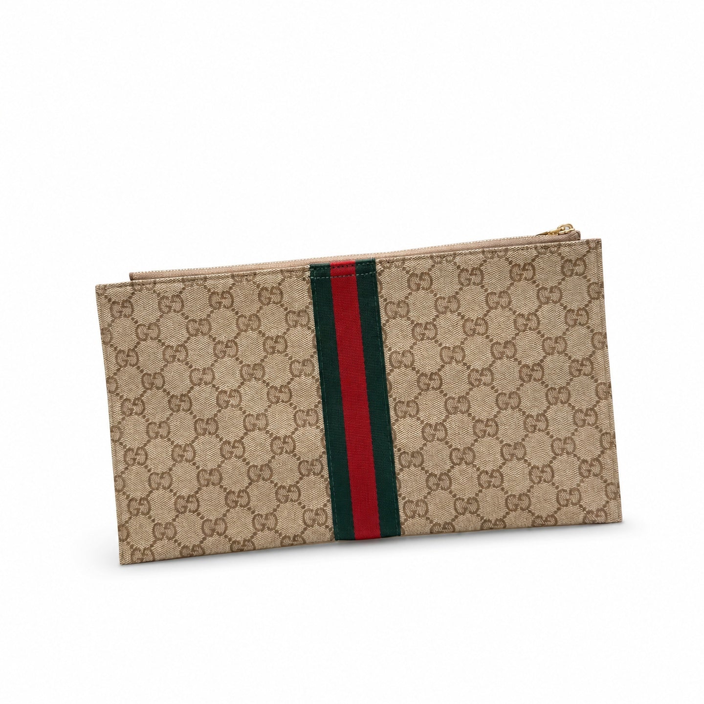 Gucci Small Canvas Leather Brown Gold Clutch