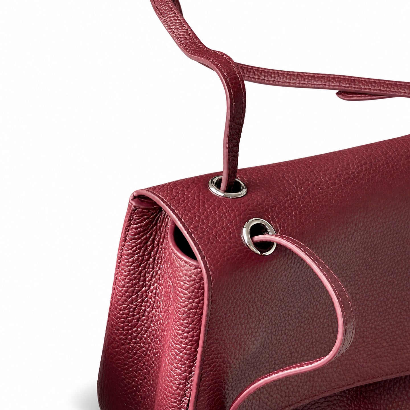 Chanel Small Leather Silver Burgundy Bag