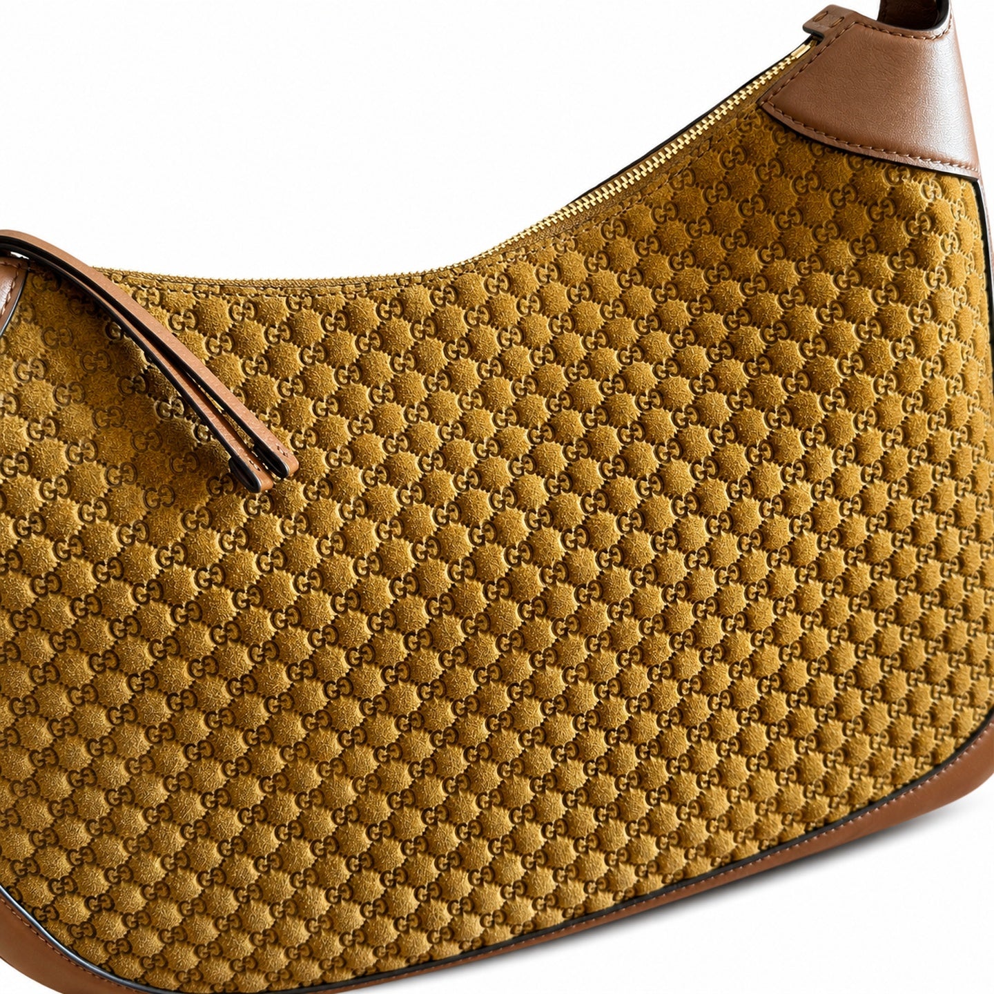 Gucci Cotton Suede Leather Brown Gold Handbag