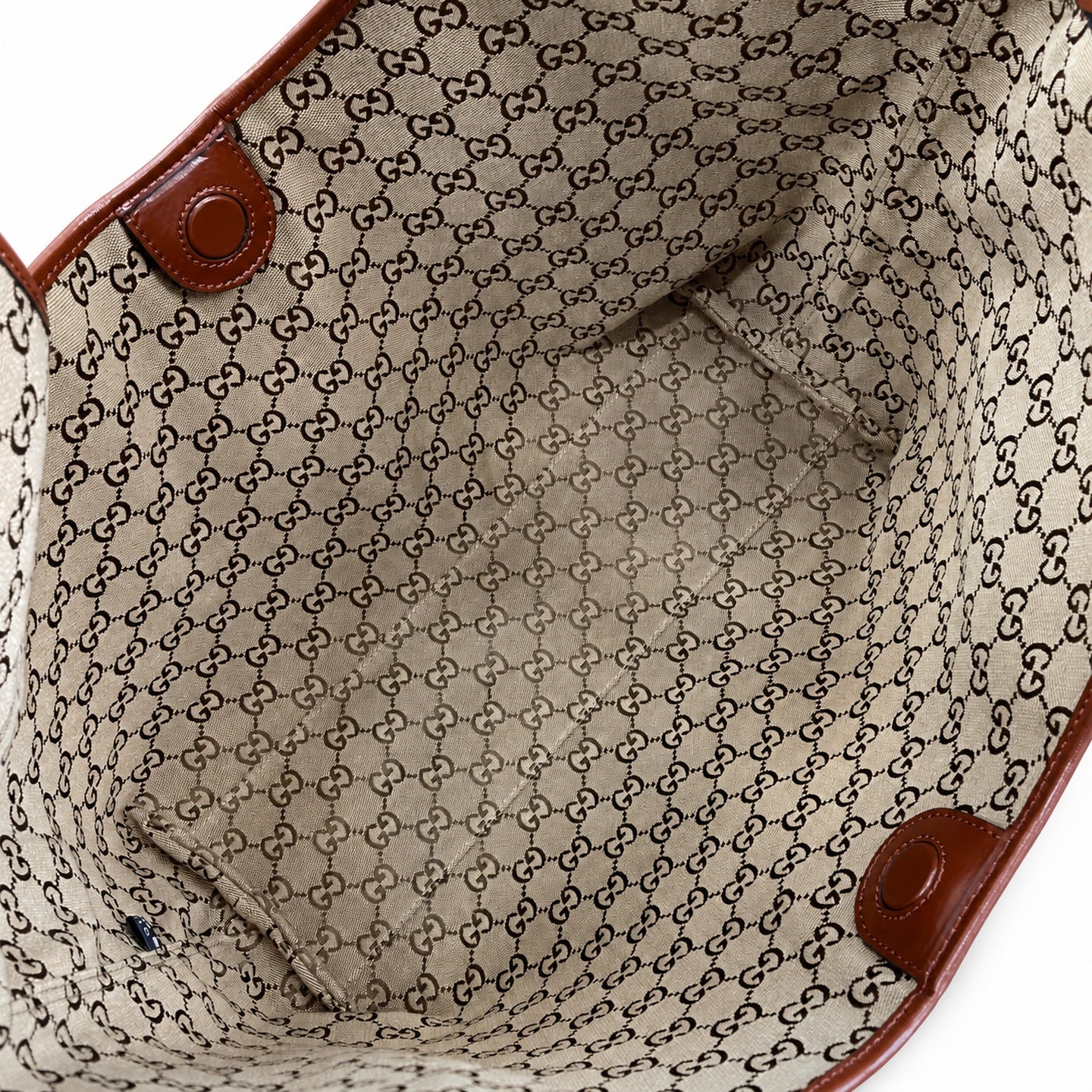 Gucci Giglio Canvas Leather Brown Gold Bag