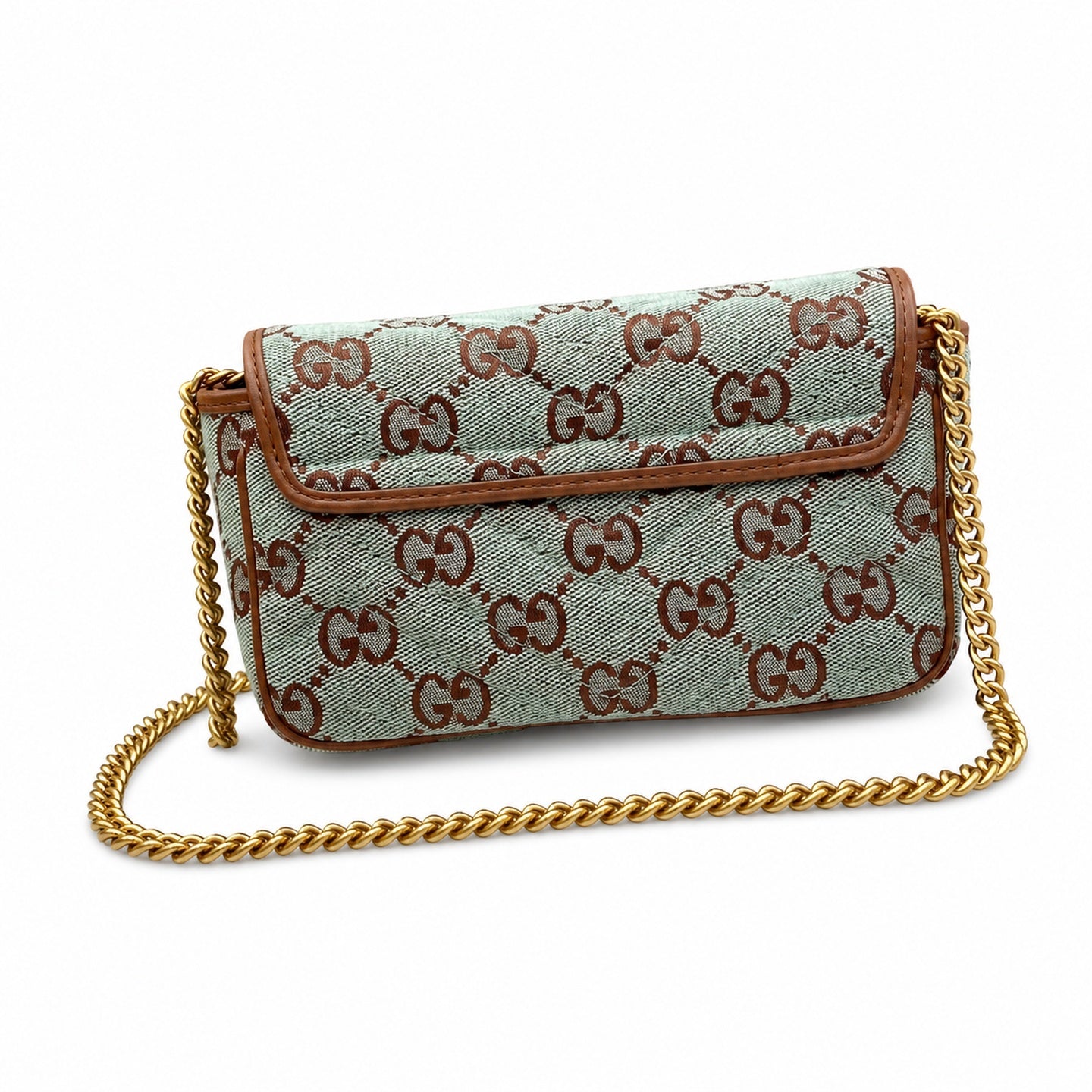 Gucci Mini Cotton Canvas Leather Brown Blue Gold Shoulder Bag
