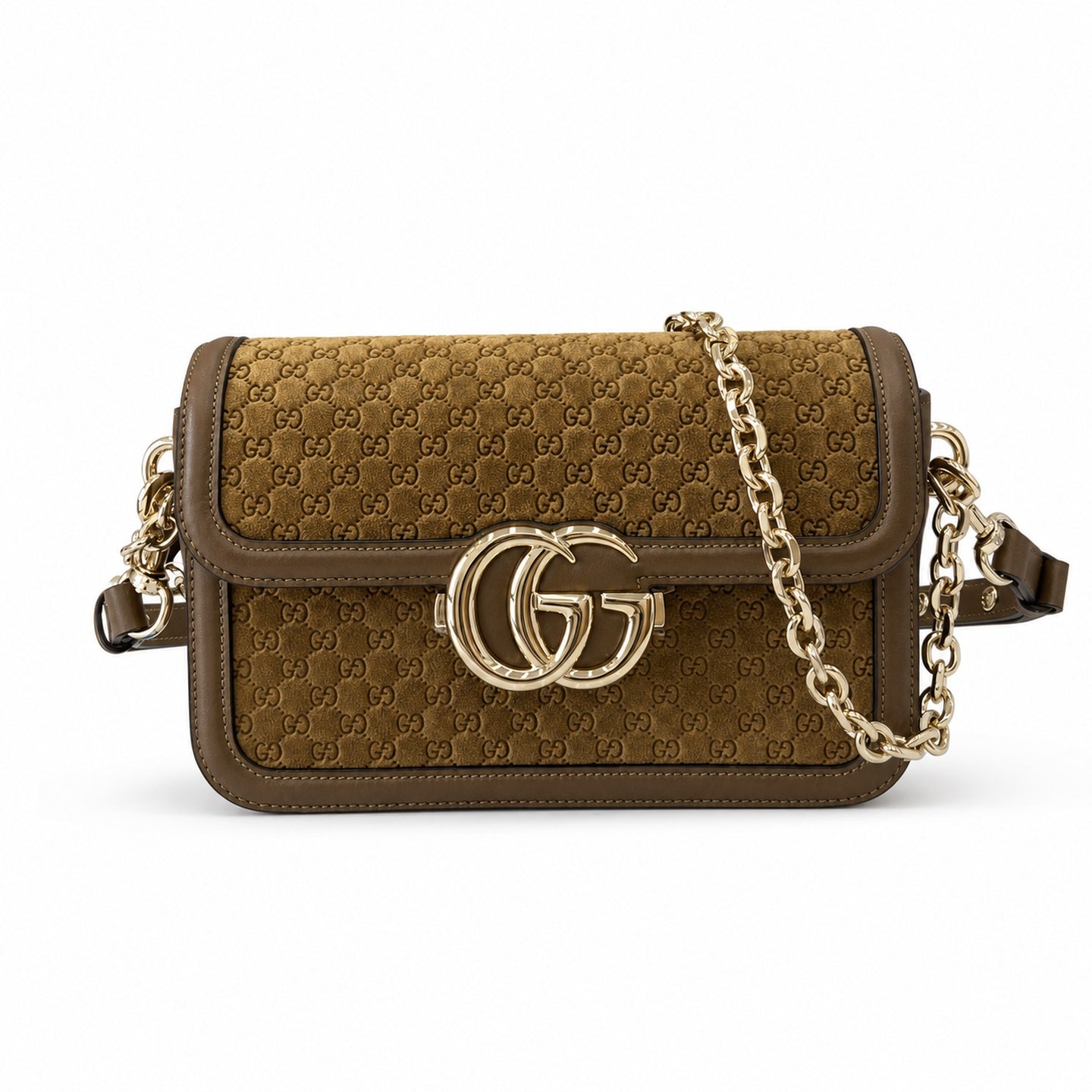 Gucci Cotton Suede Velvet Leather Beige Brown Gold Shoulder Bag