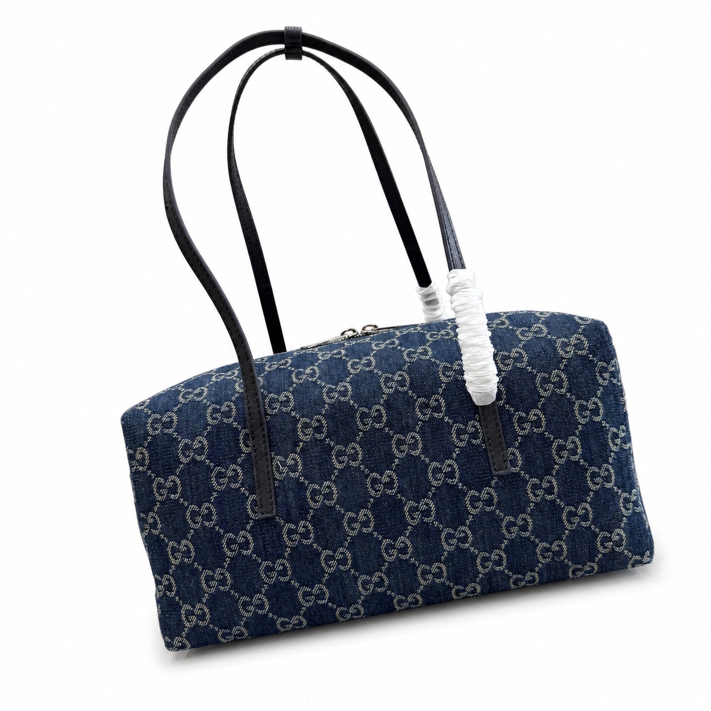 Gucci Denim Nylon Leather Blue Boston Bag