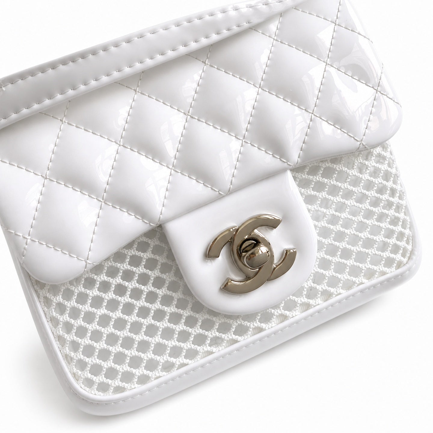 Chanel Small Patent Leather White Bag