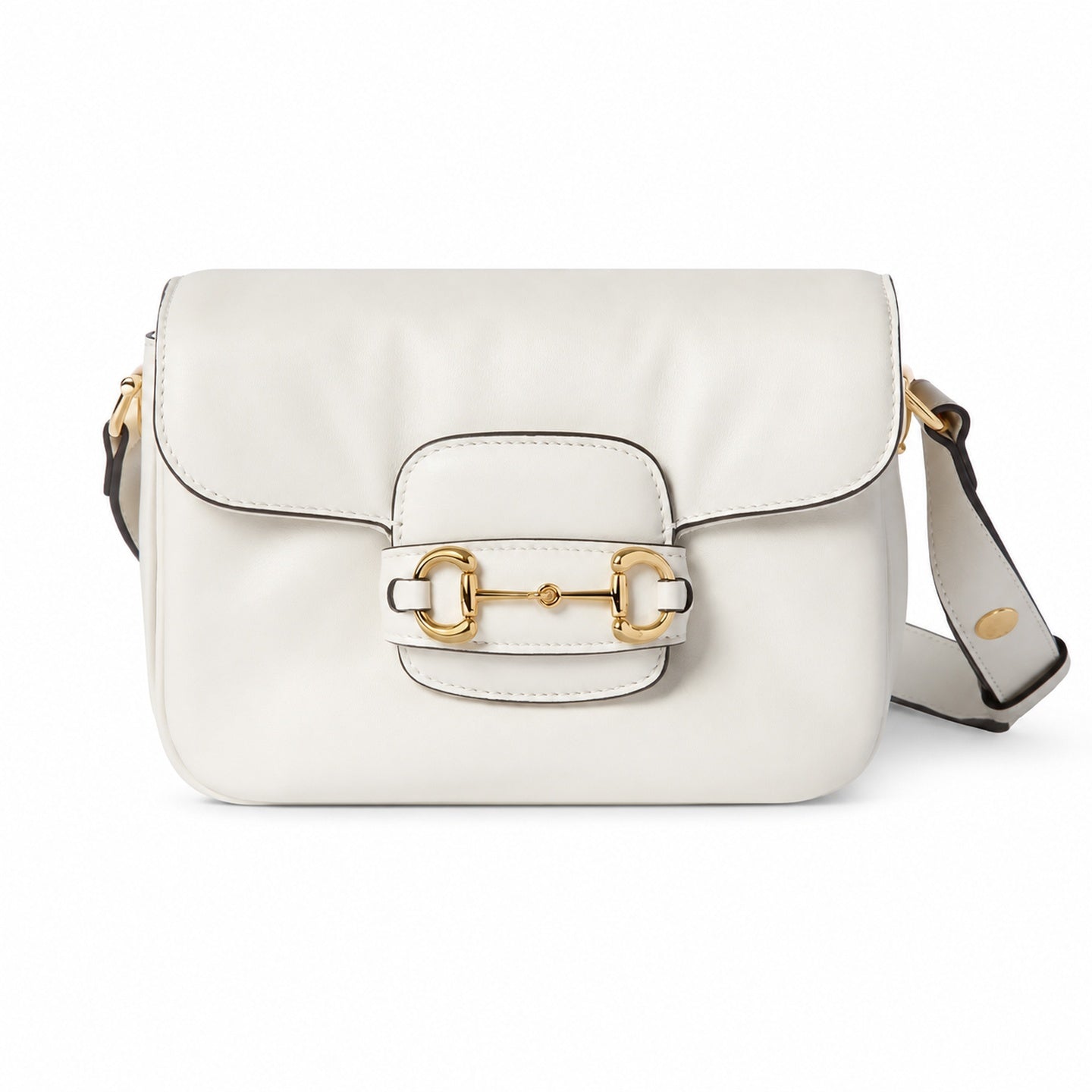 Gucci Horsebit 1955 Leather White Gold Shoulder Bag