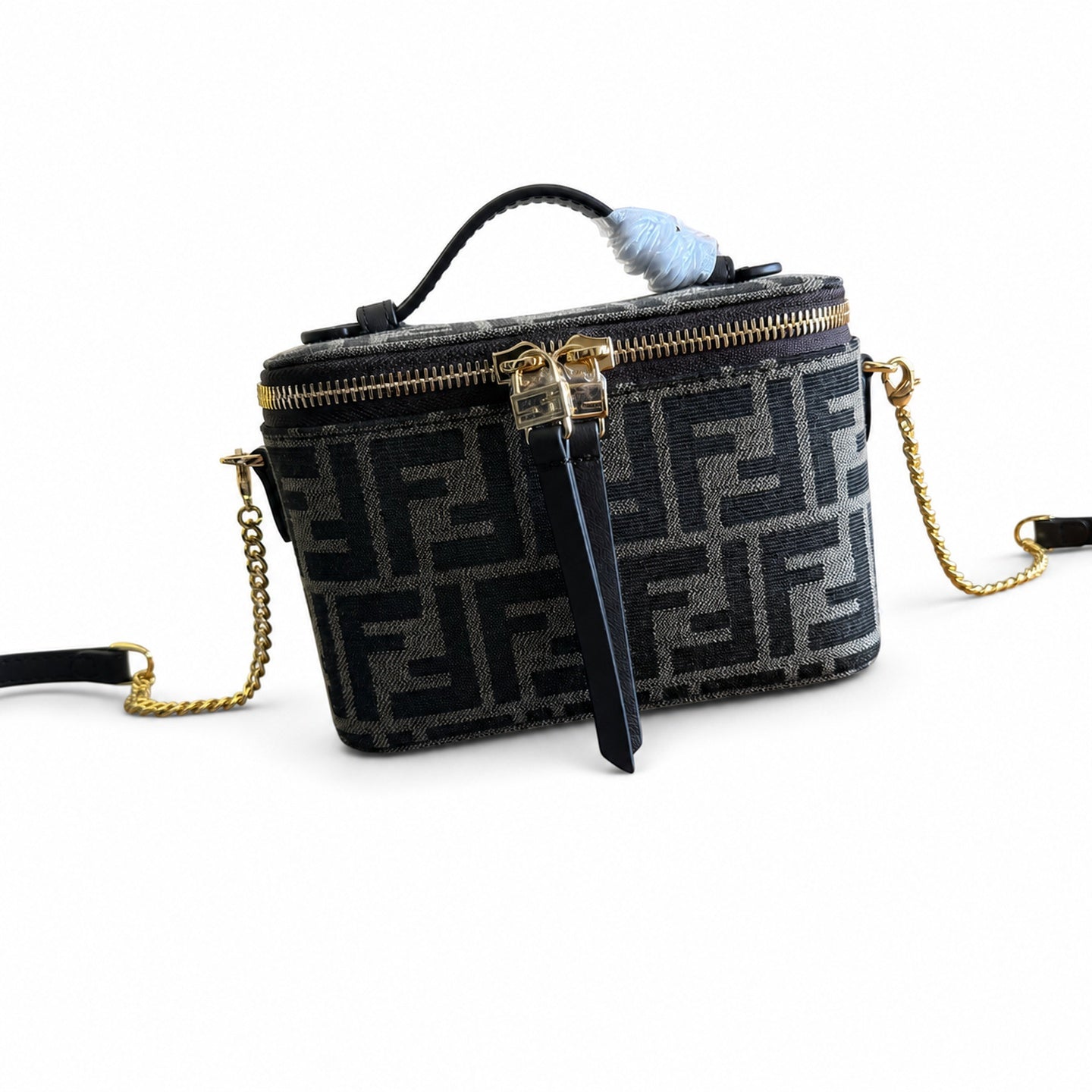 Fendi Mini Jacquard Leather Brown Gold Vanity Bag