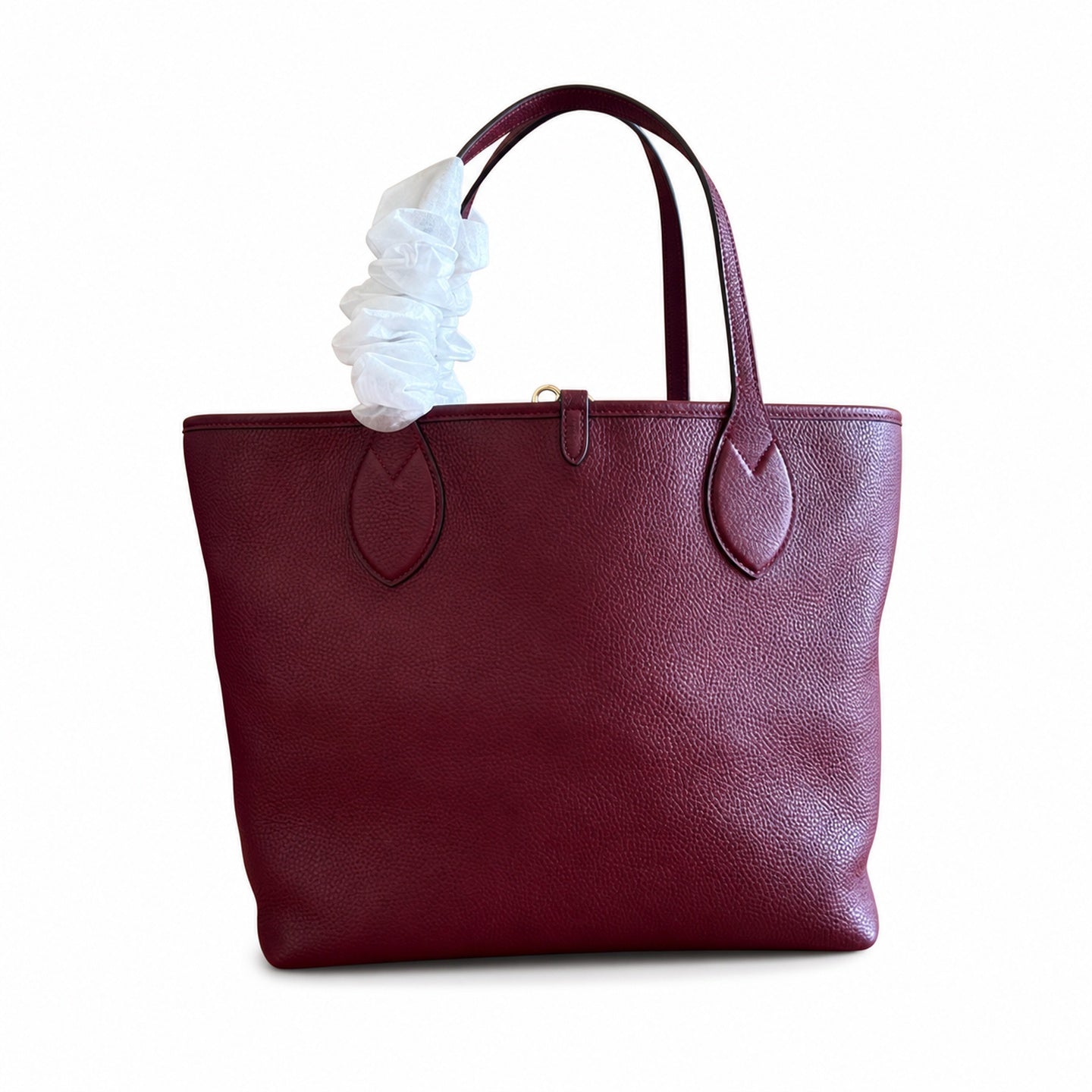 Gucci Reversible Canvas Leather Beige Brown Gold Burgundy Tote Bag