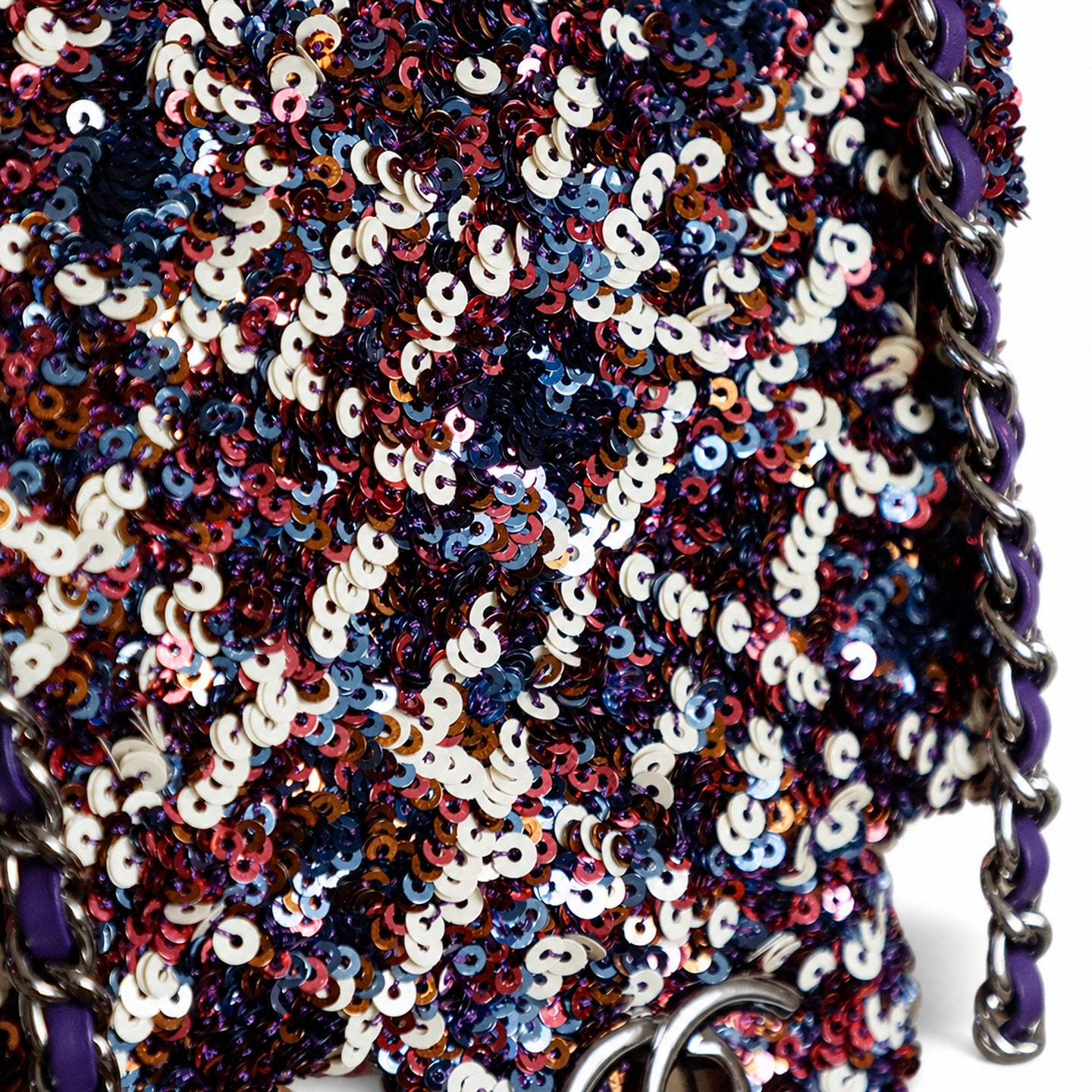 Chanel Mini Embroidered Black Pink Purple Silver Handbag